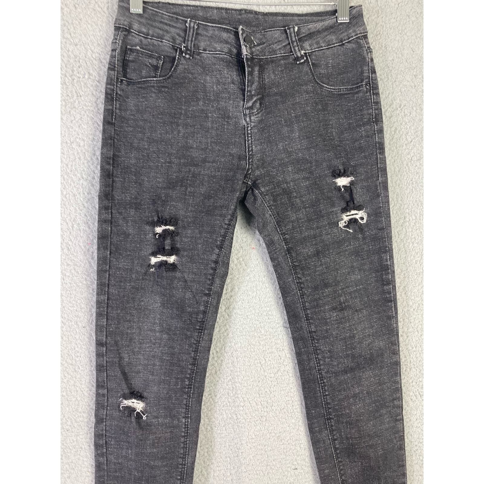 Women's Distressed Skinny Jeans Black Size 26 Stretch Denim - Thumbnail 6