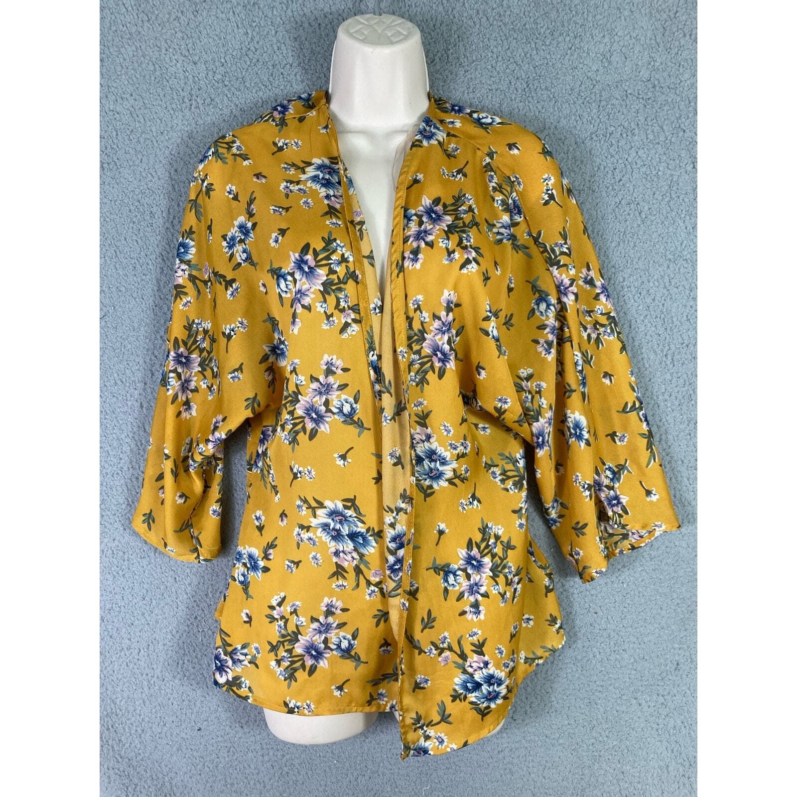 Yellow Floral Cardigan Women's M Available by Angela Fashion Open Front Blouse - Thumbnail 3