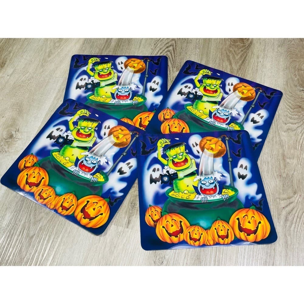 Halloween Placemats Set of 4 Frankenstein Vampire Pumpkins Ghosts Vintage - Thumbnail 4
