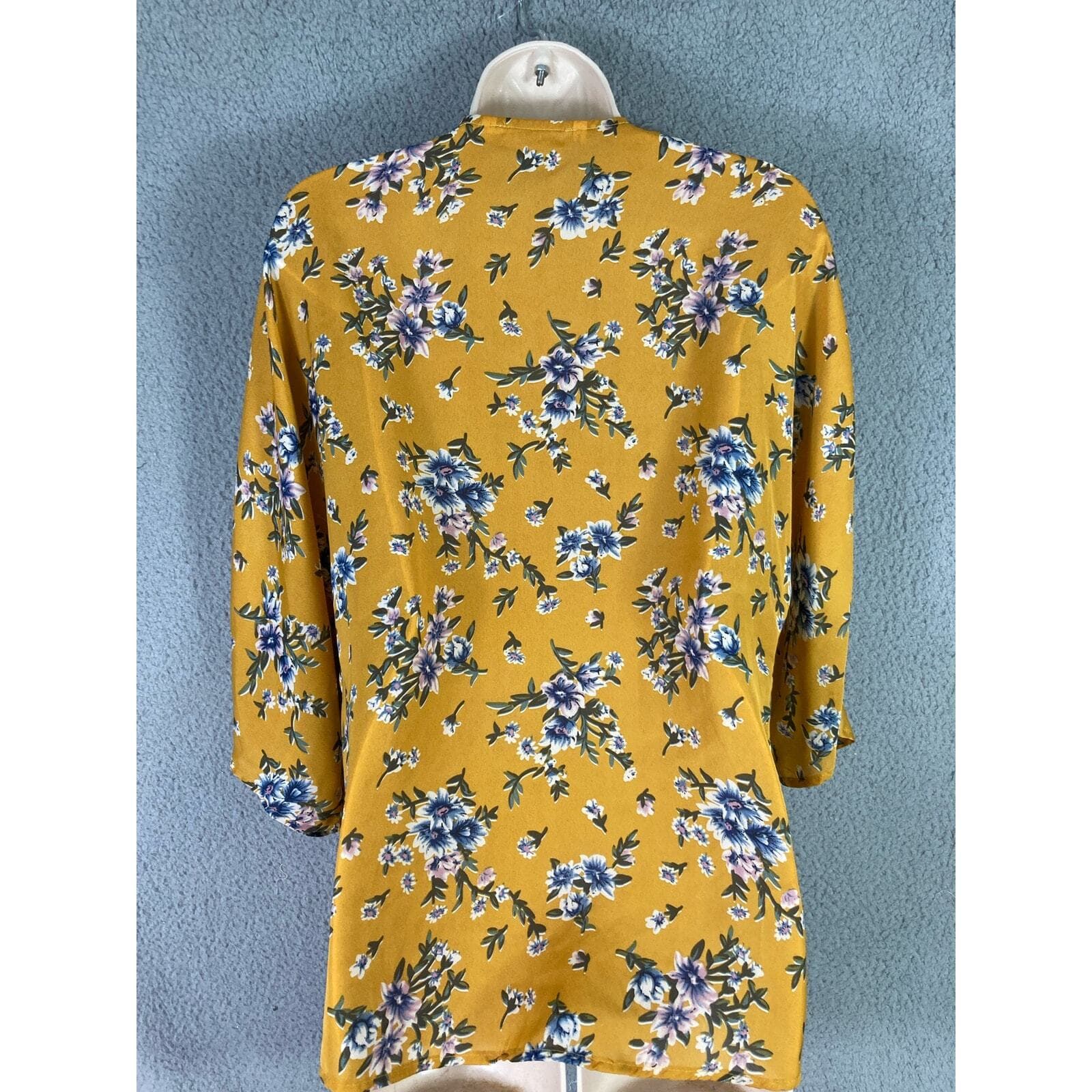 Yellow Floral Cardigan Women's M Available by Angela Fashion Open Front Blouse - Thumbnail 6