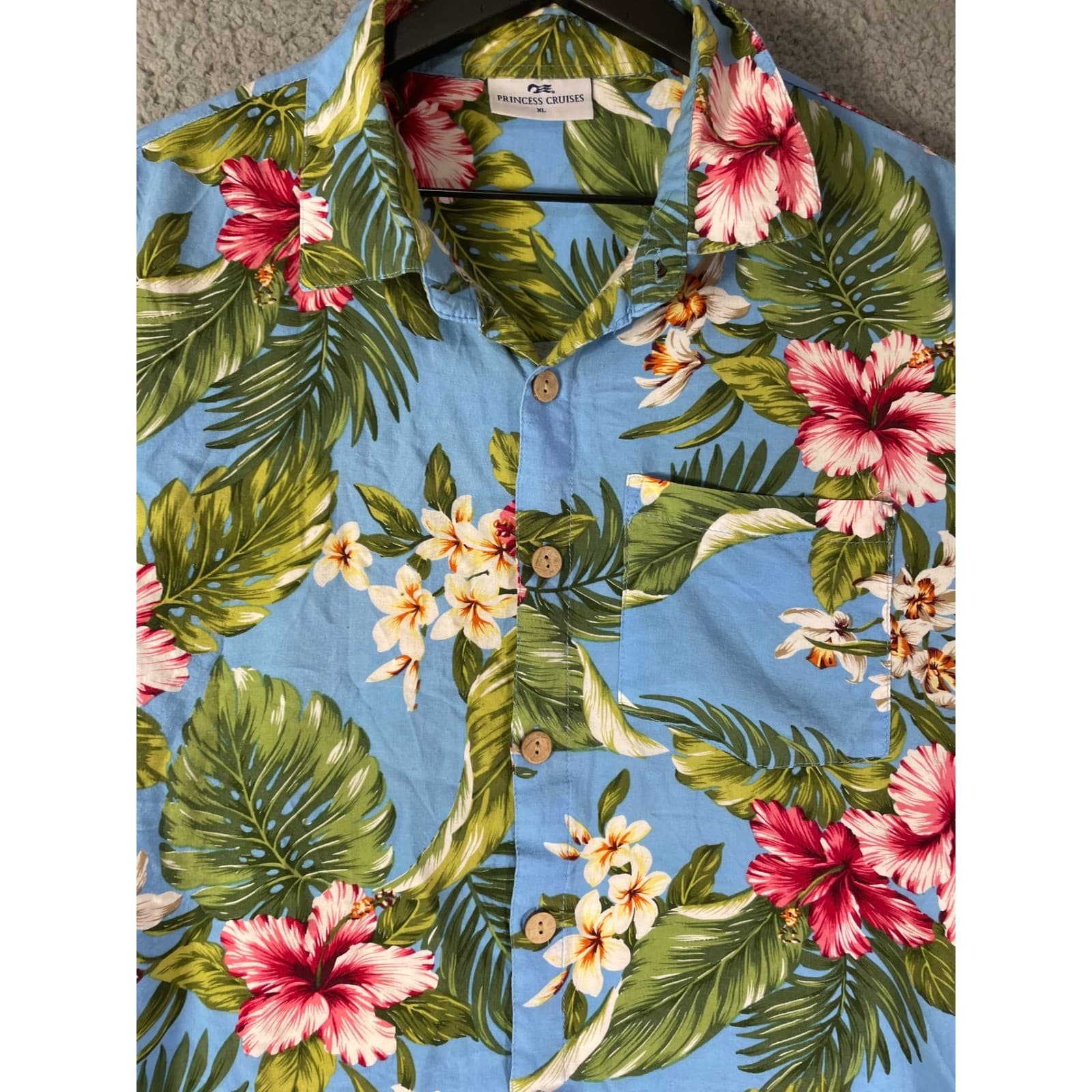 Princess Cruises XL Mens Hawaiian Shirt Floral Tropical Blue Vacation Cruise - Thumbnail 5