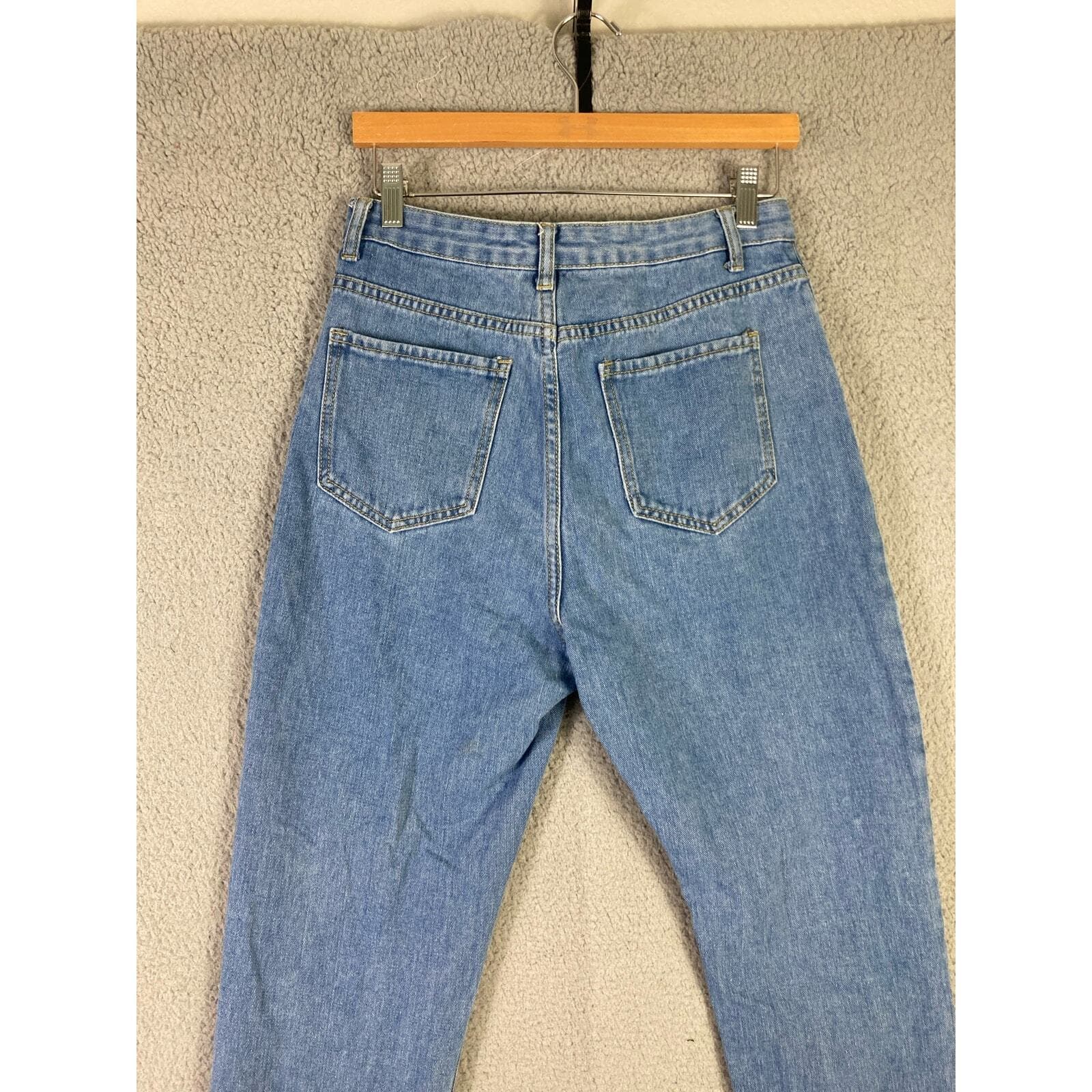 Women's High Waisted Distressed Straight Leg Jeans Blue Size M - Thumbnail 12