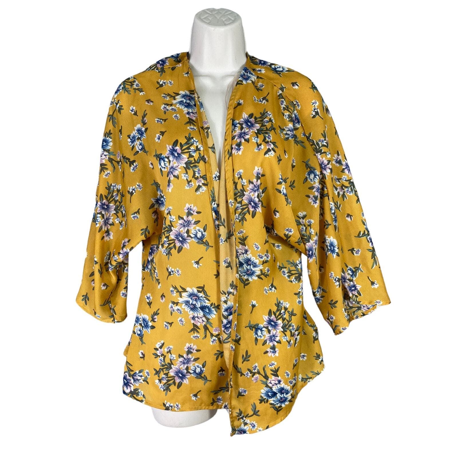 Yellow Floral Cardigan Women's M Available by Angela Fashion Open Front Blouse - Thumbnail 2