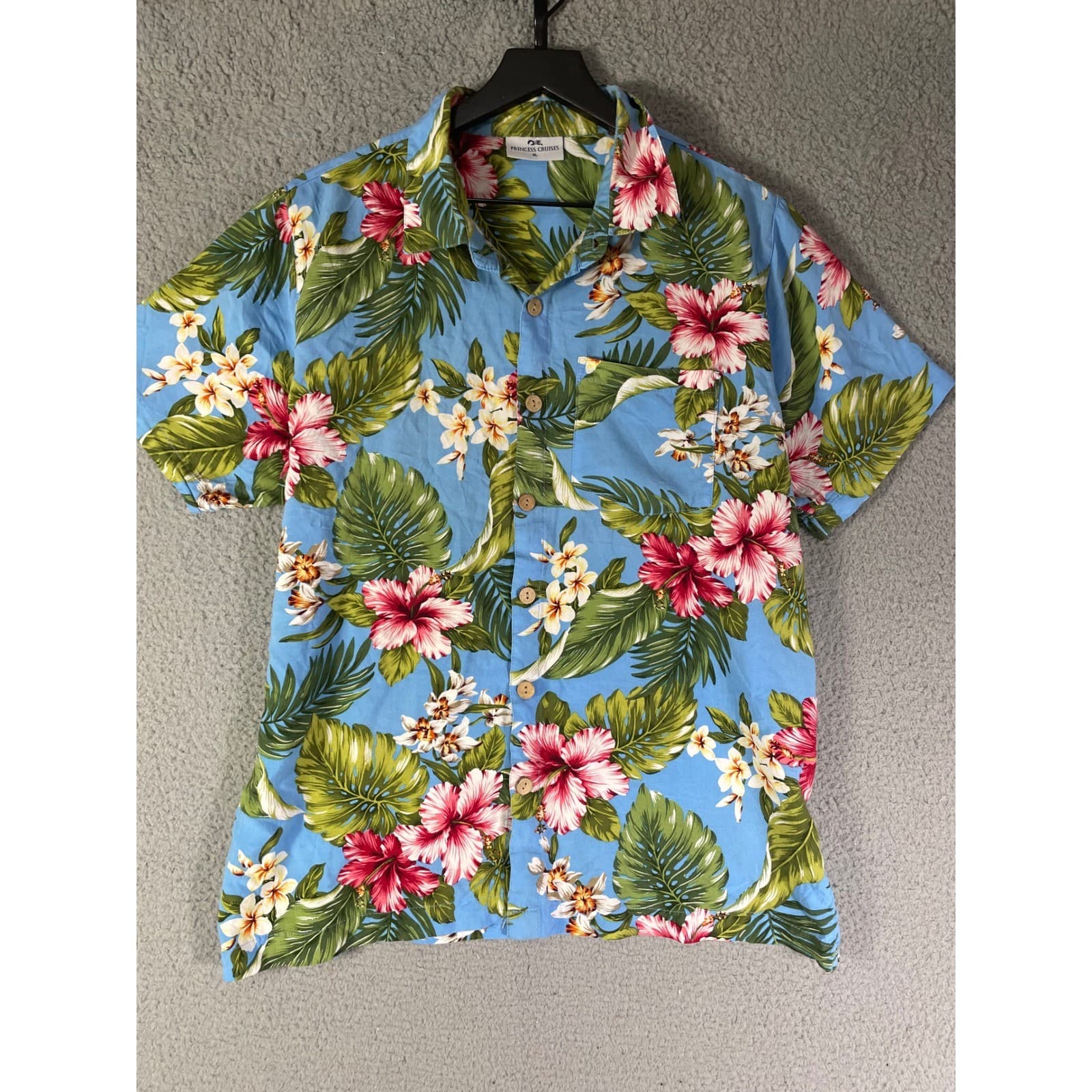 Princess Cruises XL Mens Hawaiian Shirt Floral Tropical Blue Vacation Cruise - Thumbnail 3