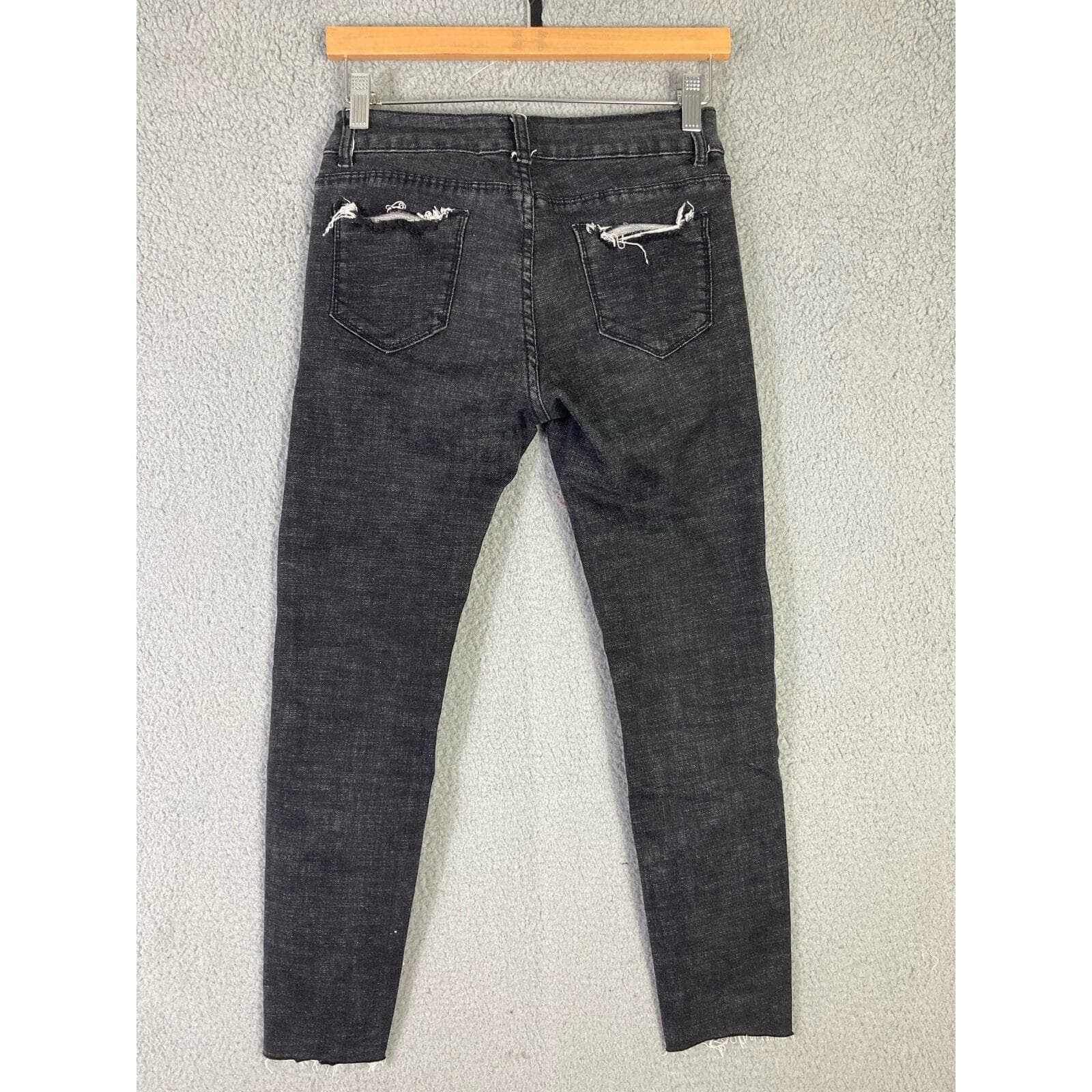 Women's Distressed Skinny Jeans Black Size 26 Stretch Denim - Thumbnail 2