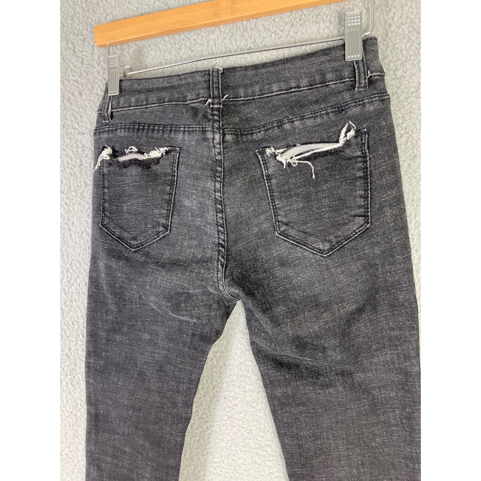 Women's Distressed Skinny Jeans Black Size 26 Stretch Denim - Thumbnail 11