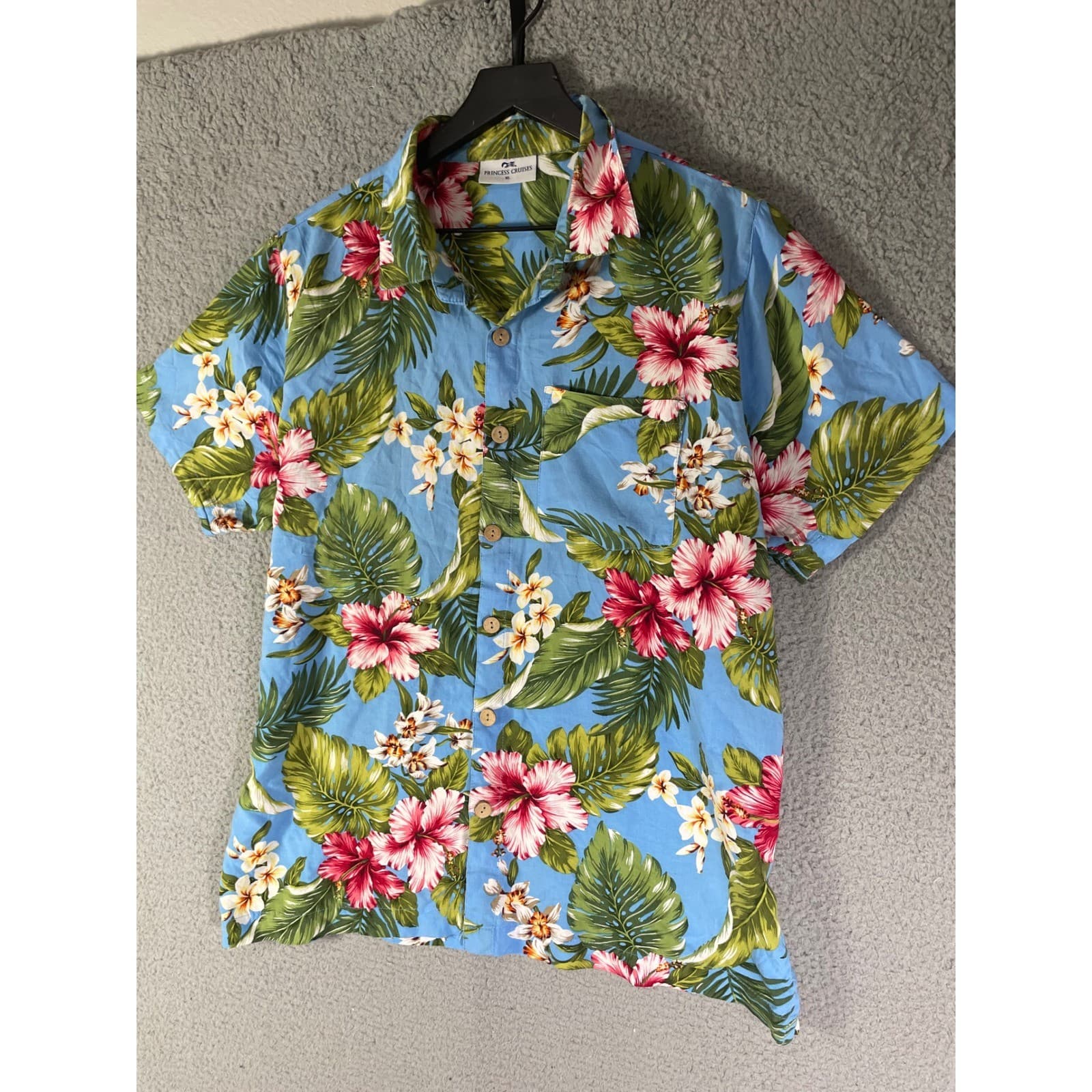Princess Cruises XL Mens Hawaiian Shirt Floral Tropical Blue Vacation Cruise - Thumbnail 4