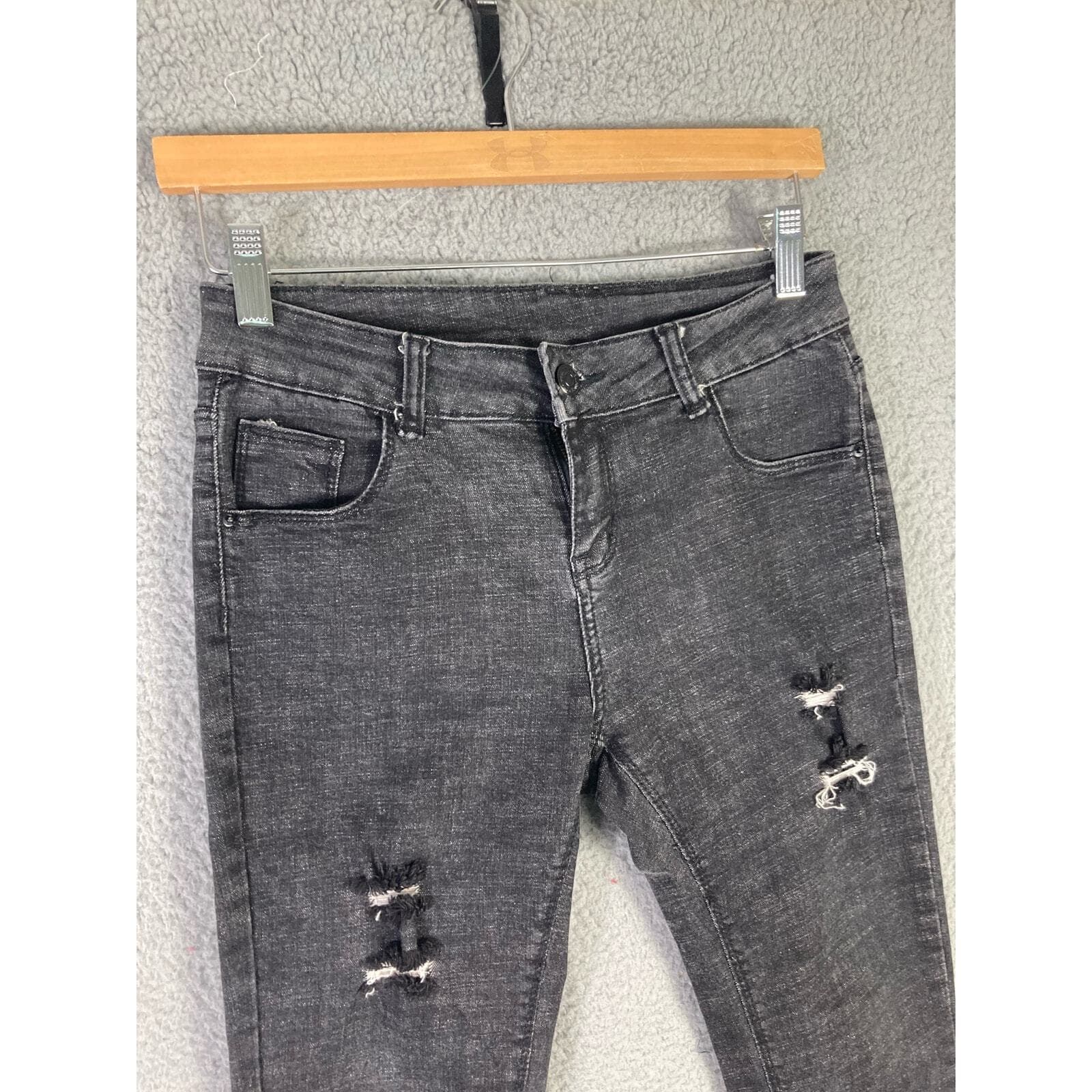 Women's Distressed Skinny Jeans Black Size 26 Stretch Denim - Thumbnail 7