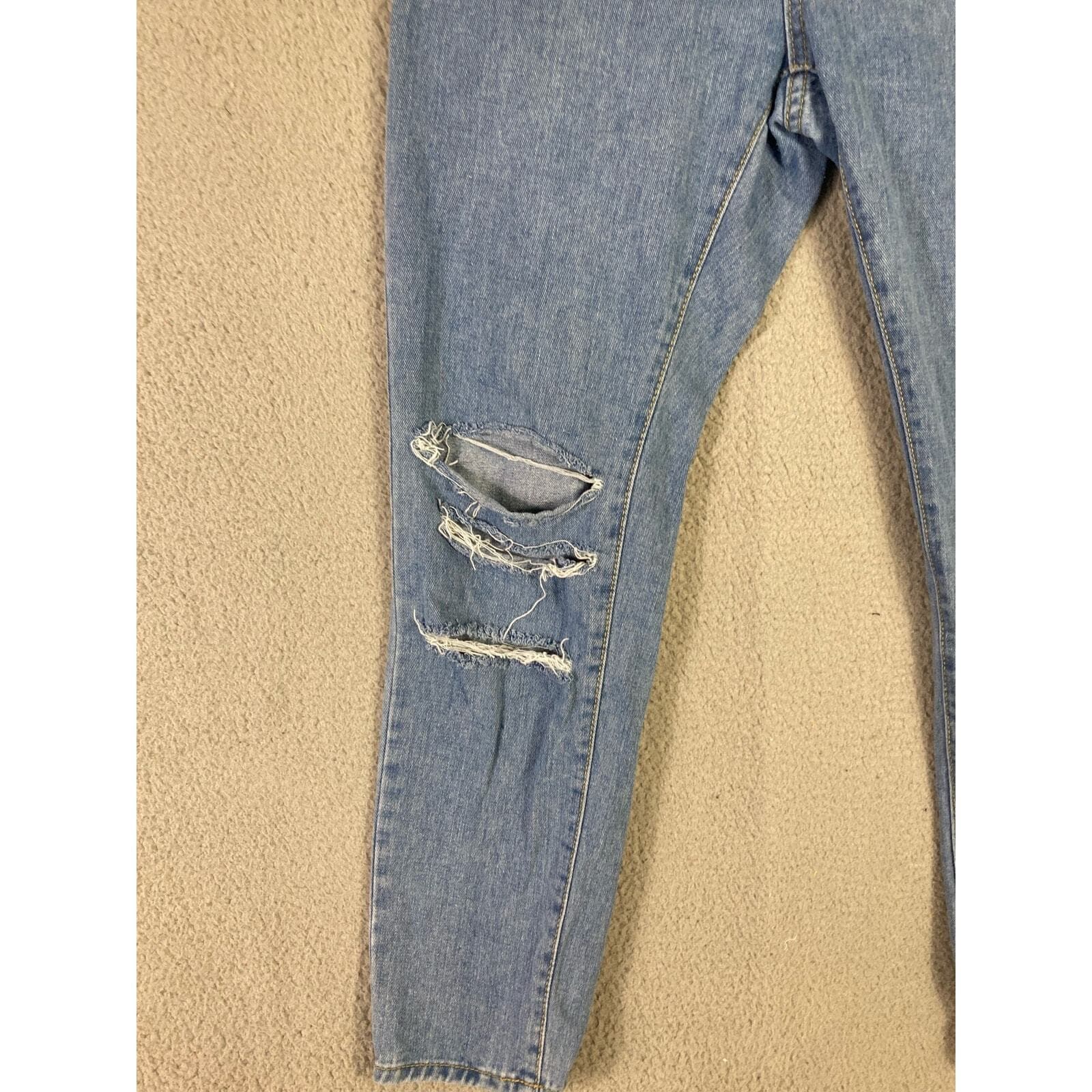Women's High Waisted Distressed Straight Leg Jeans Blue Size M - Thumbnail 7