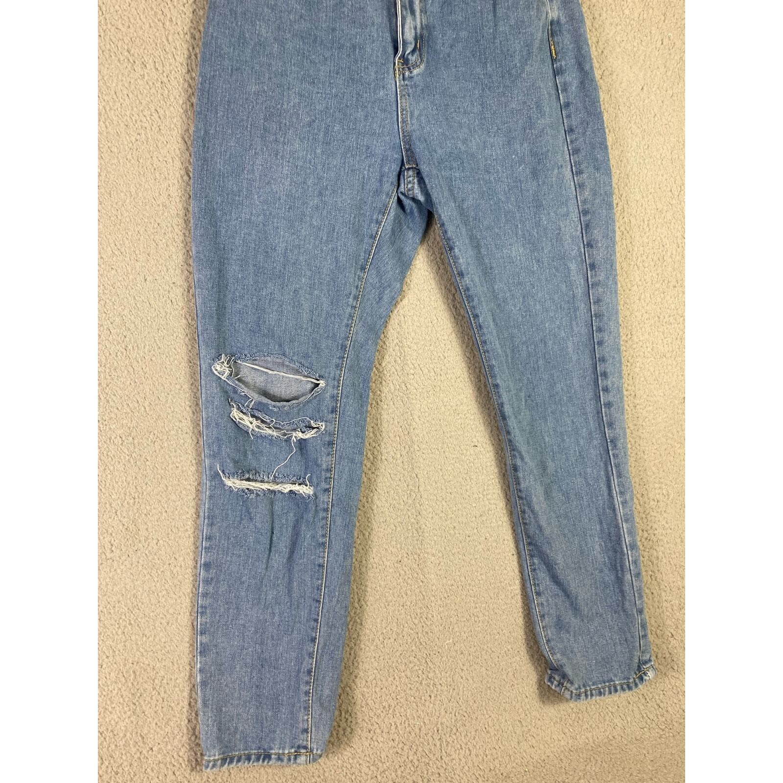 Women's High Waisted Distressed Straight Leg Jeans Blue Size M - Thumbnail 8