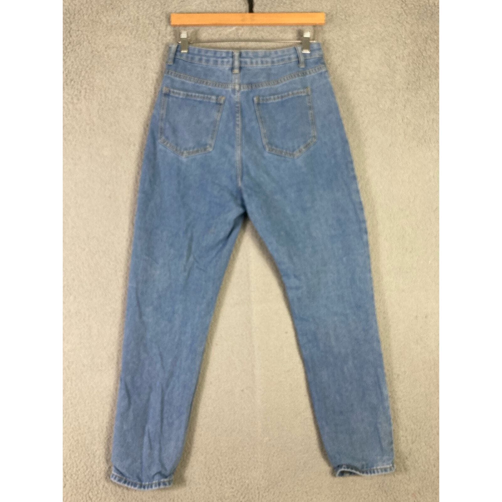 Women's High Waisted Distressed Straight Leg Jeans Blue Size M - Thumbnail 2