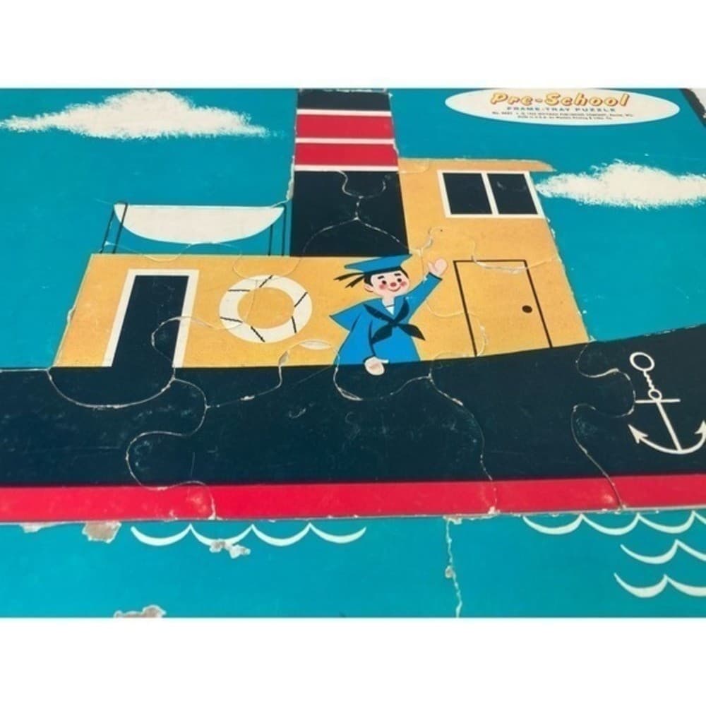 Vintage Whitman Pre-School Frame Tray Puzzle Boat Sailor 1962 Toy - Thumbnail 12
