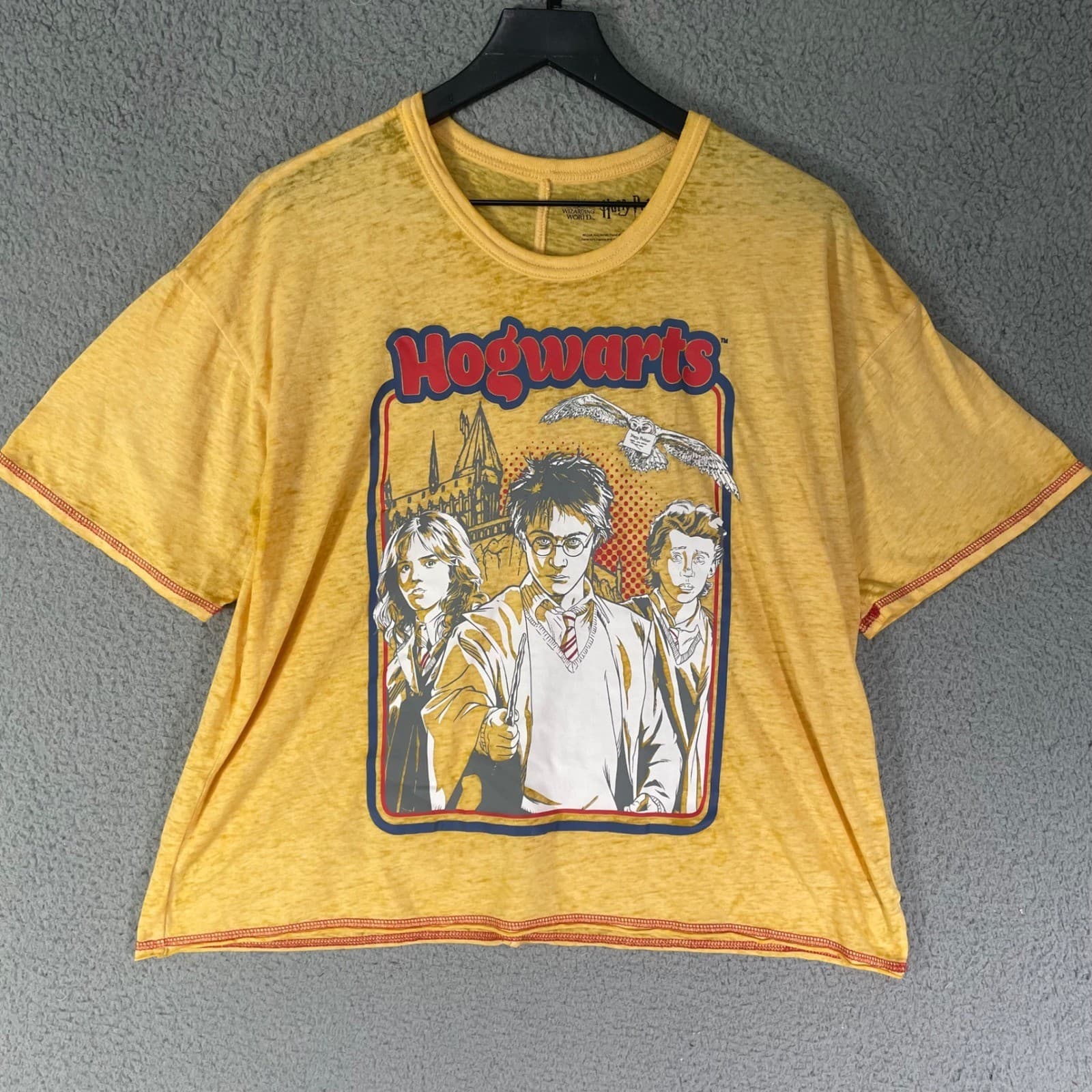Harry Potter Hogwarts T Shirt Juniors L Yellow Burnout Graphic Crop Tee - Thumbnail 4