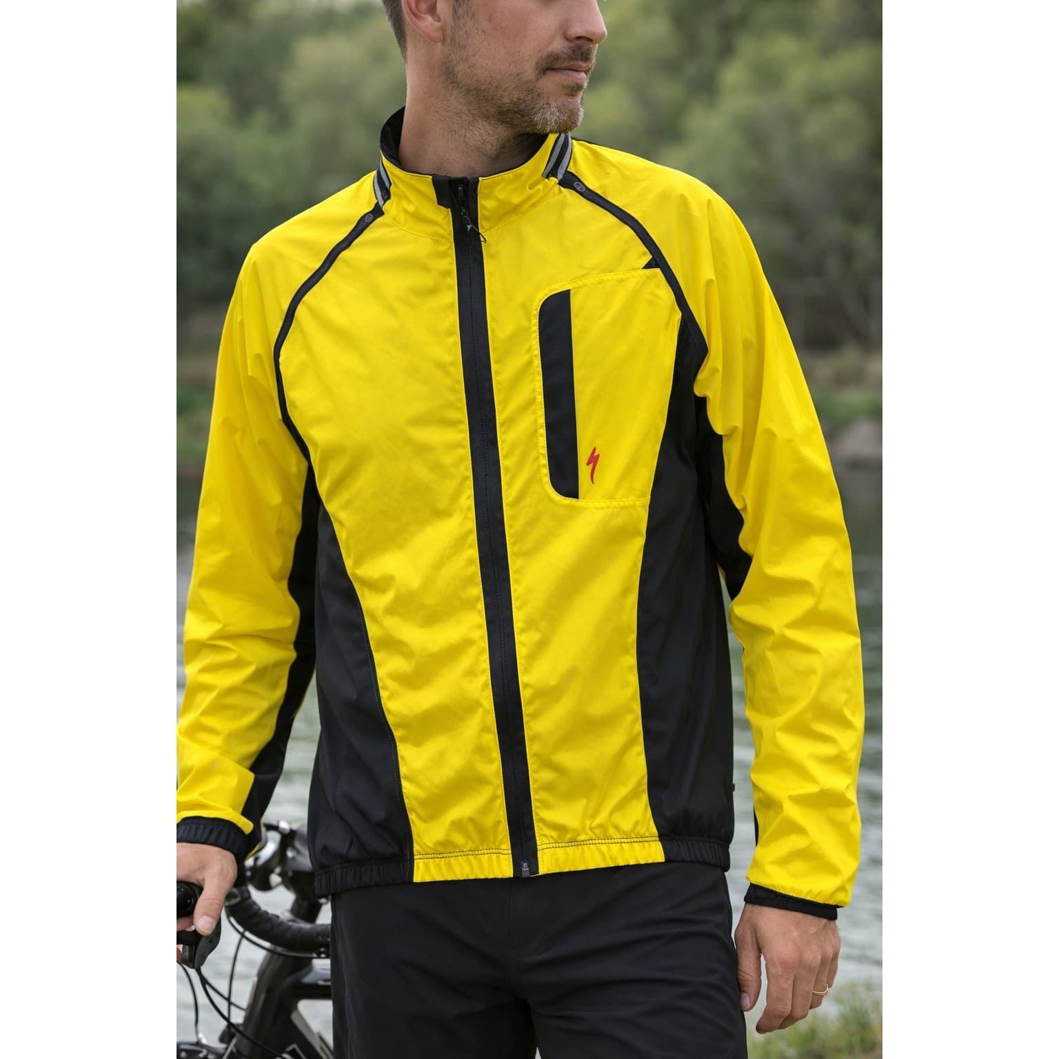 Specialized Cycling Jacket Mens XL Yellow Black Windbreaker Road Bike Hi Vis - Thumbnail 3