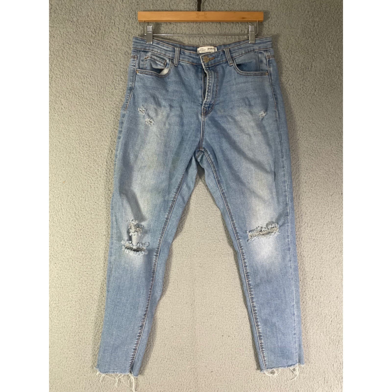 High Waisted Skinny Jeans Womens Light Wash Distressed Stretch Denim Size 10 - Thumbnail 2