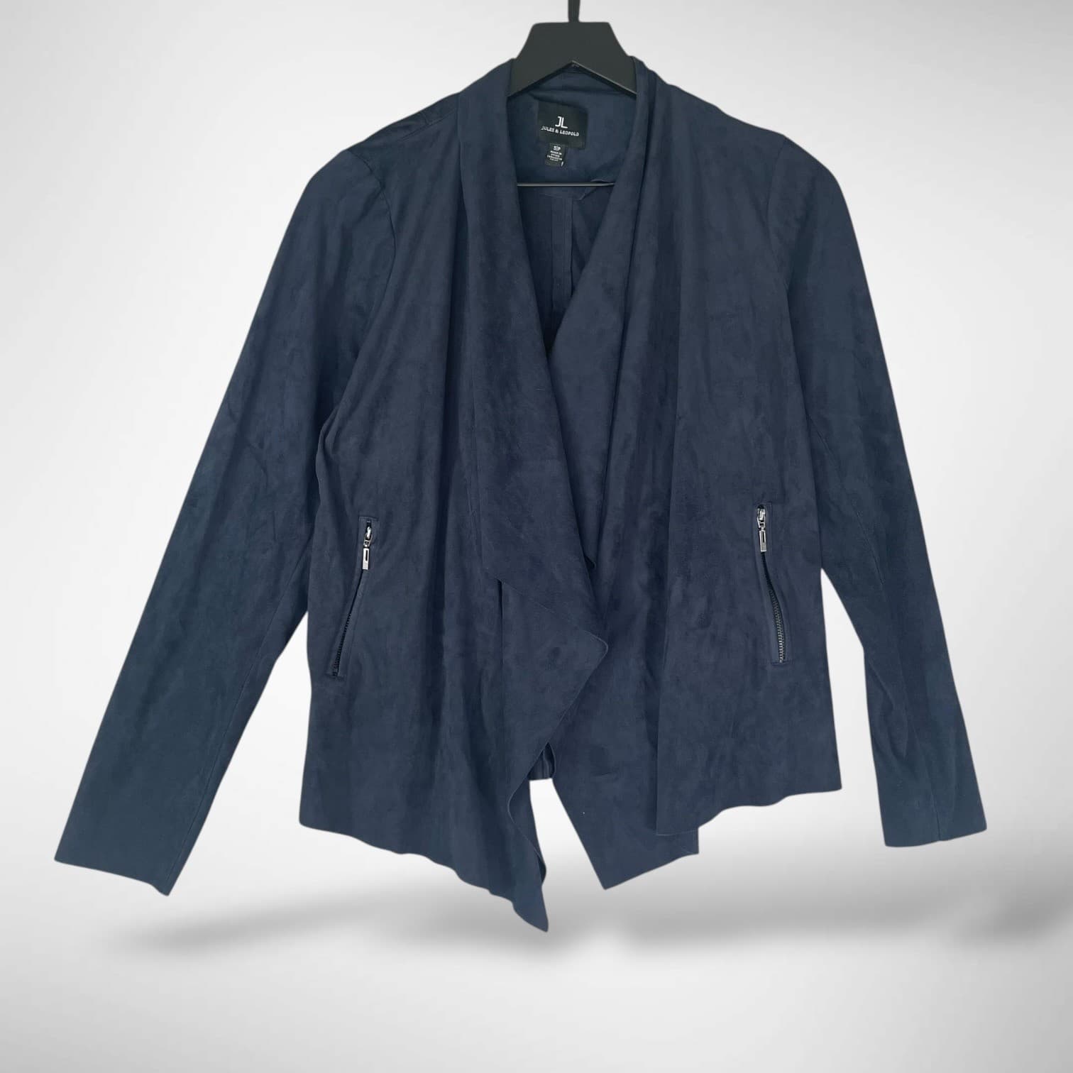 Jules & Leopold Navy Blue Suede Drape Front Waterfall Jacket Women's Small - Thumbnail 2