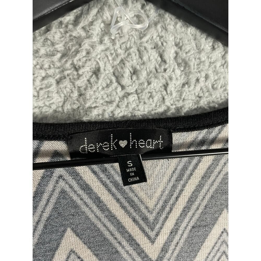 Derek Heart Chevron Bodycon Dress S 3/4 Sleeve Stretch Mini Y2K Retro Mod Print - Thumbnail 3