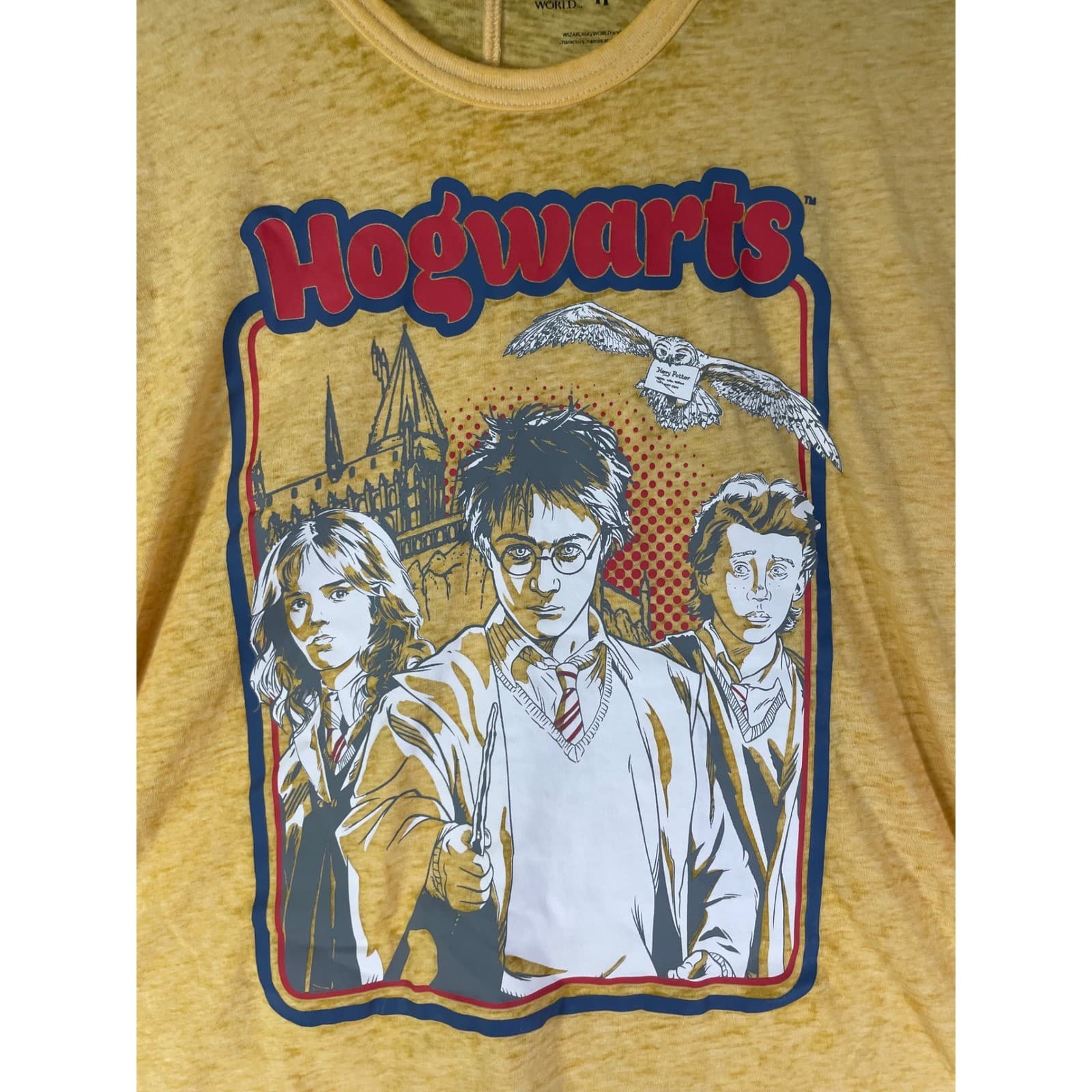 Harry Potter Hogwarts T Shirt Juniors L Yellow Burnout Graphic Crop Tee - Thumbnail 5