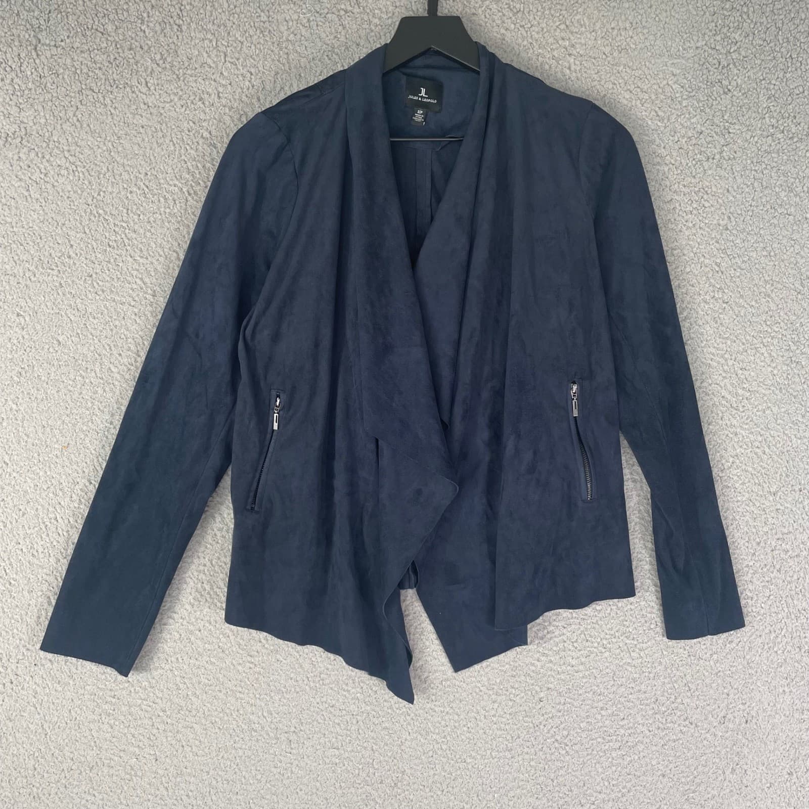 Jules & Leopold Navy Blue Suede Drape Front Waterfall Jacket Women's Small - Thumbnail 5