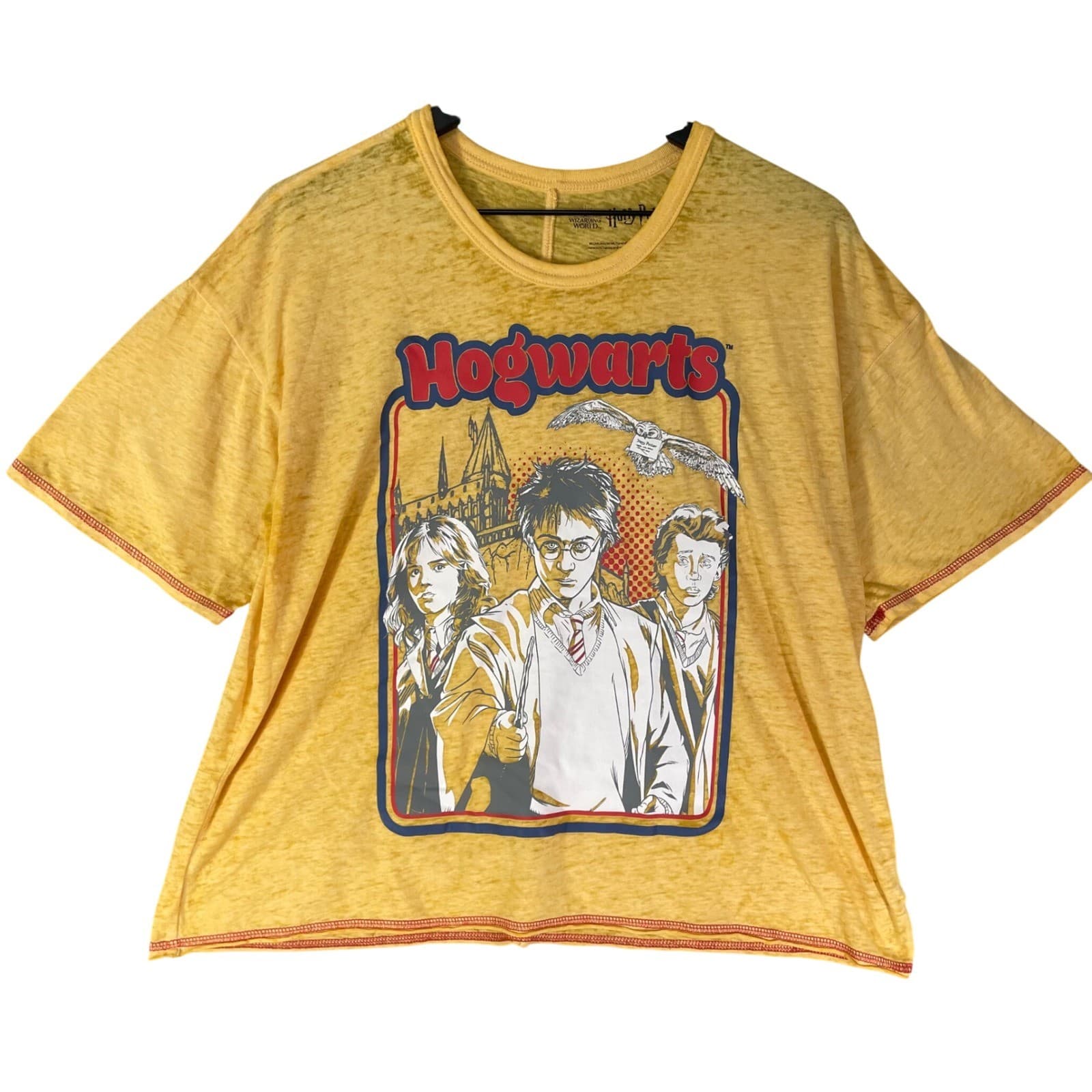 Harry Potter Hogwarts T Shirt Juniors L Yellow Burnout Graphic Crop Tee