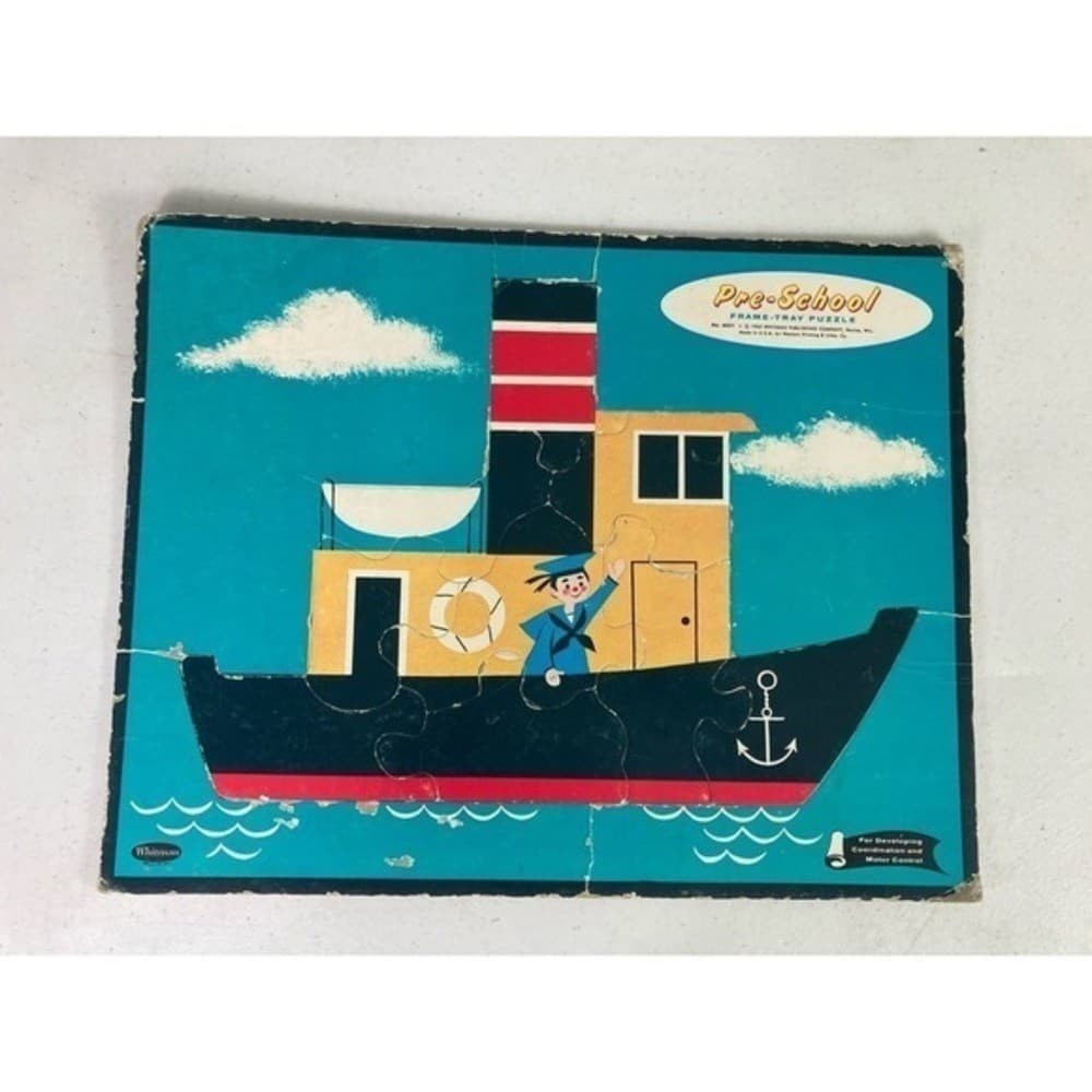 Vintage Whitman Pre-School Frame Tray Puzzle Boat Sailor 1962 Toy - Thumbnail 7