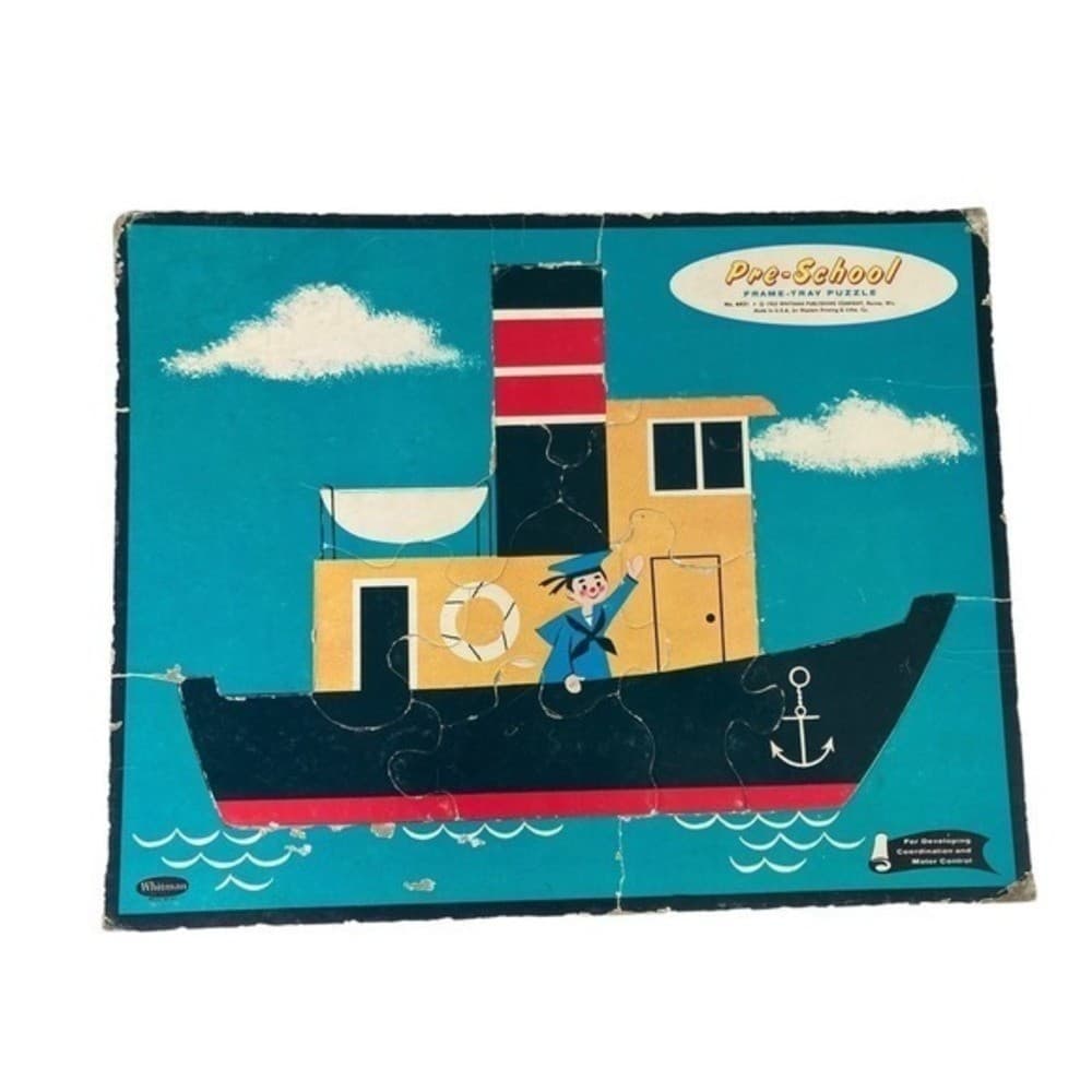 Vintage Whitman Pre-School Frame Tray Puzzle Boat Sailor 1962 Toy
