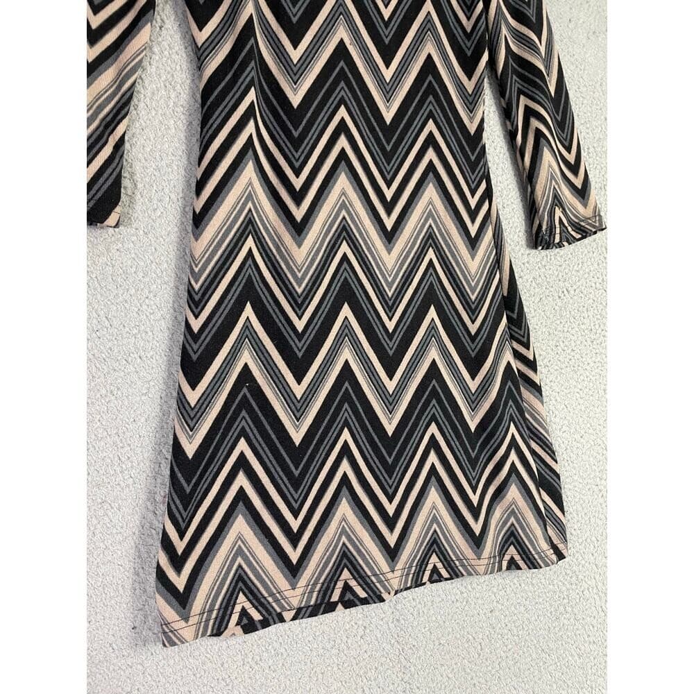 Derek Heart Chevron Bodycon Dress S 3/4 Sleeve Stretch Mini Y2K Retro Mod Print - Thumbnail 5
