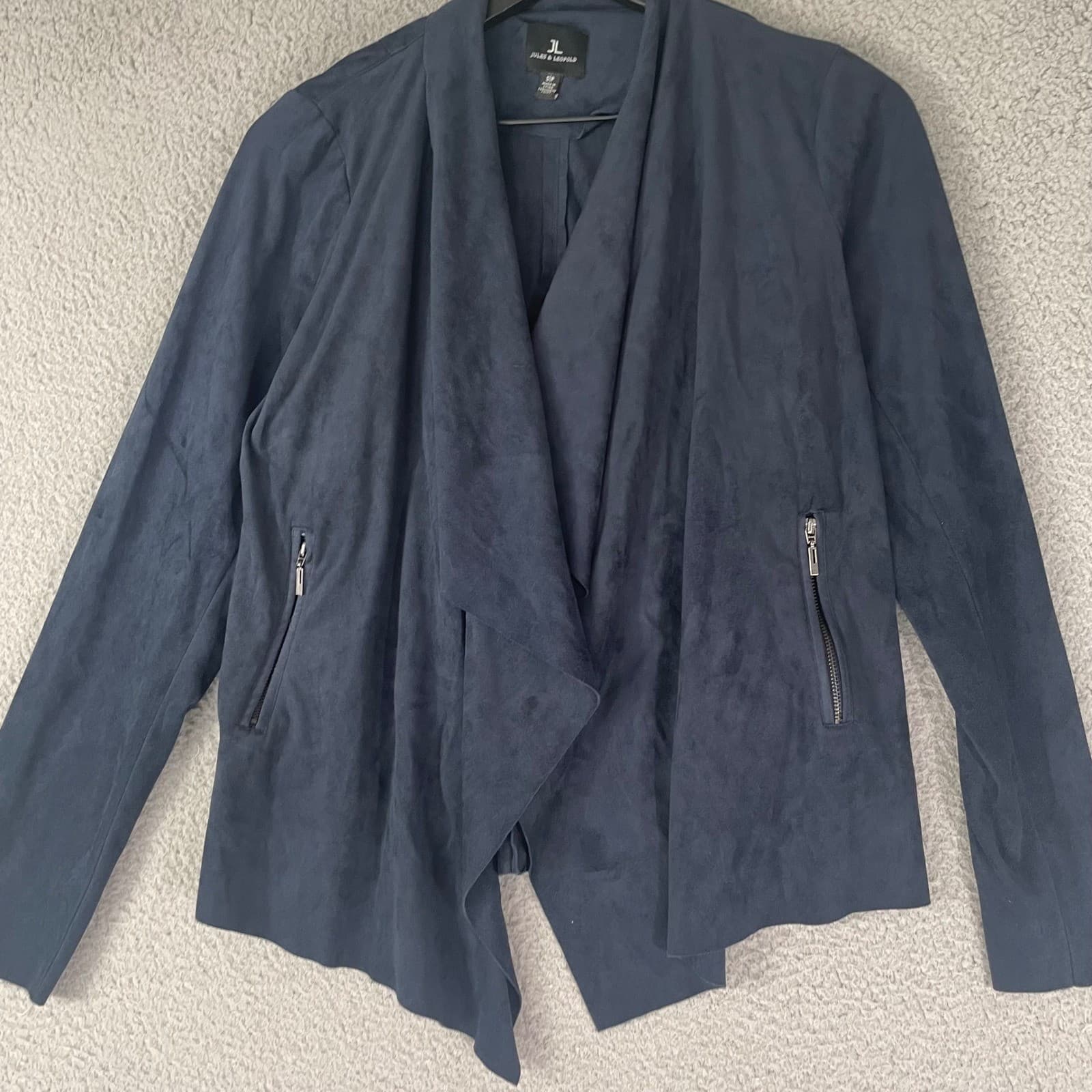 Jules & Leopold Navy Blue Suede Drape Front Waterfall Jacket Women's Small - Thumbnail 8
