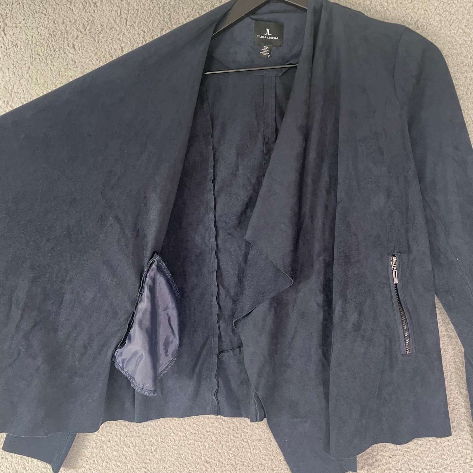 Jules & Leopold Navy Blue Suede Drape Front Waterfall Jacket Women's Small - Thumbnail 9