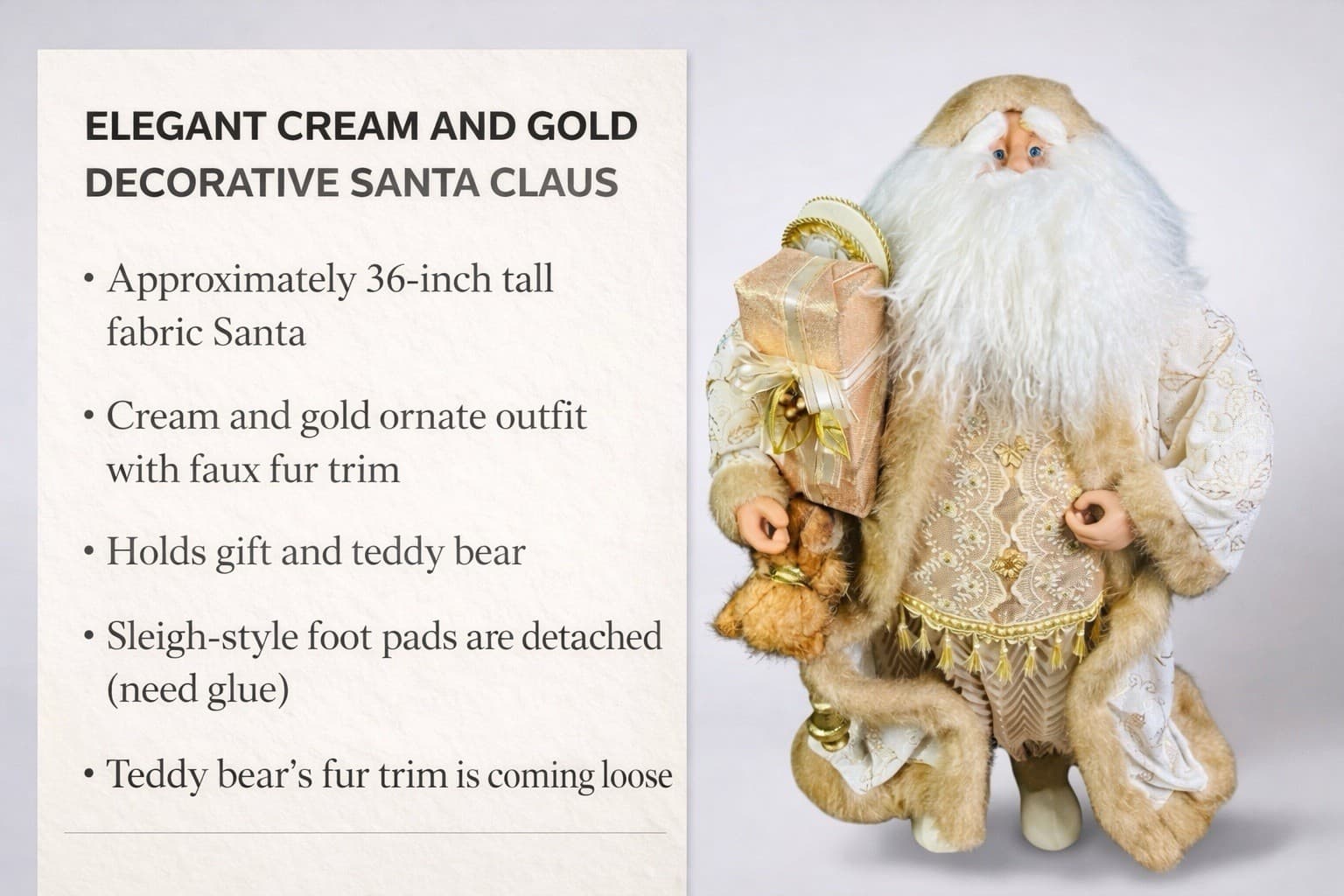 Champagne Gold Santa Claus Floor Standing Christmas Figure 36” Elegant Decor - Thumbnail 2