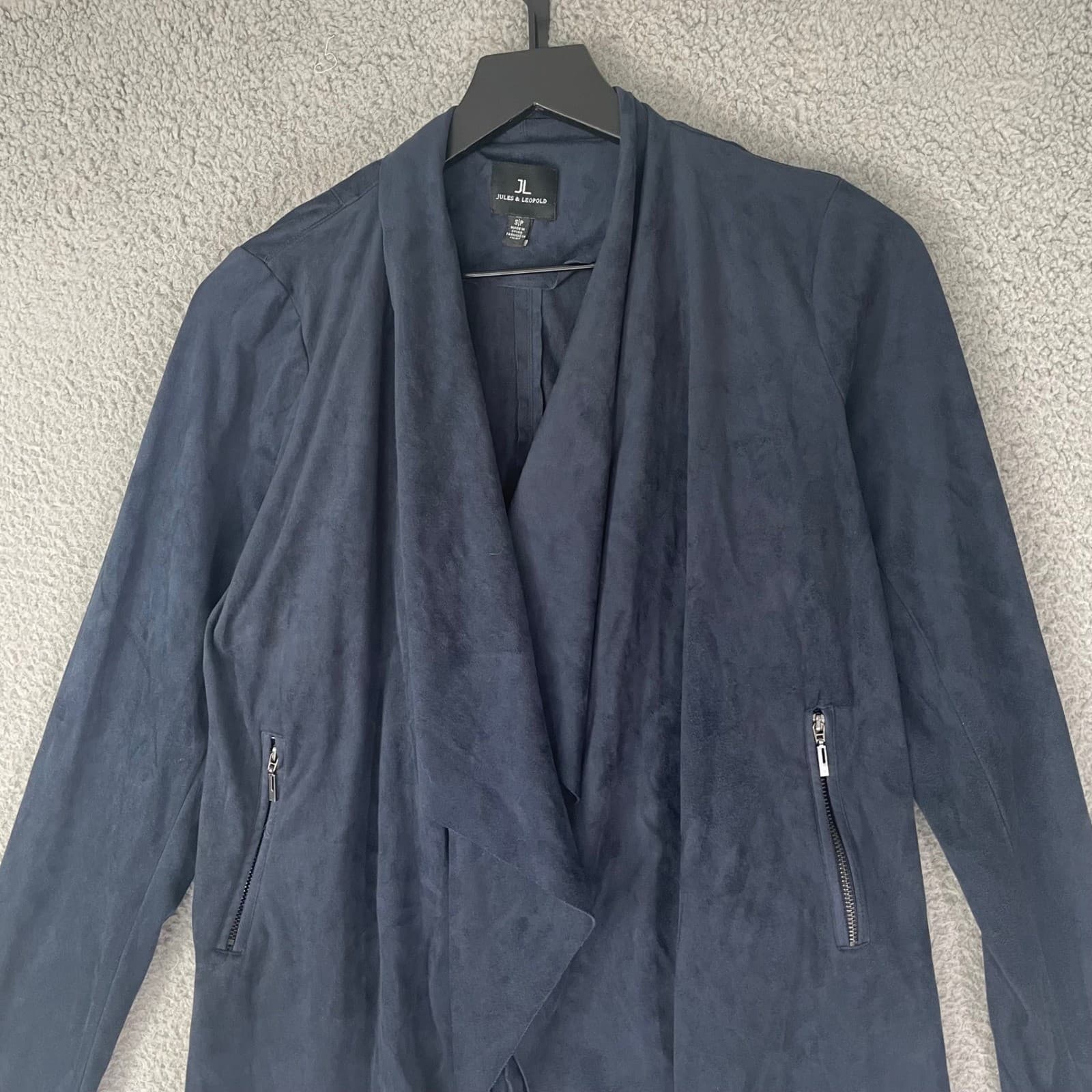 Jules & Leopold Navy Blue Suede Drape Front Waterfall Jacket Women's Small - Thumbnail 7