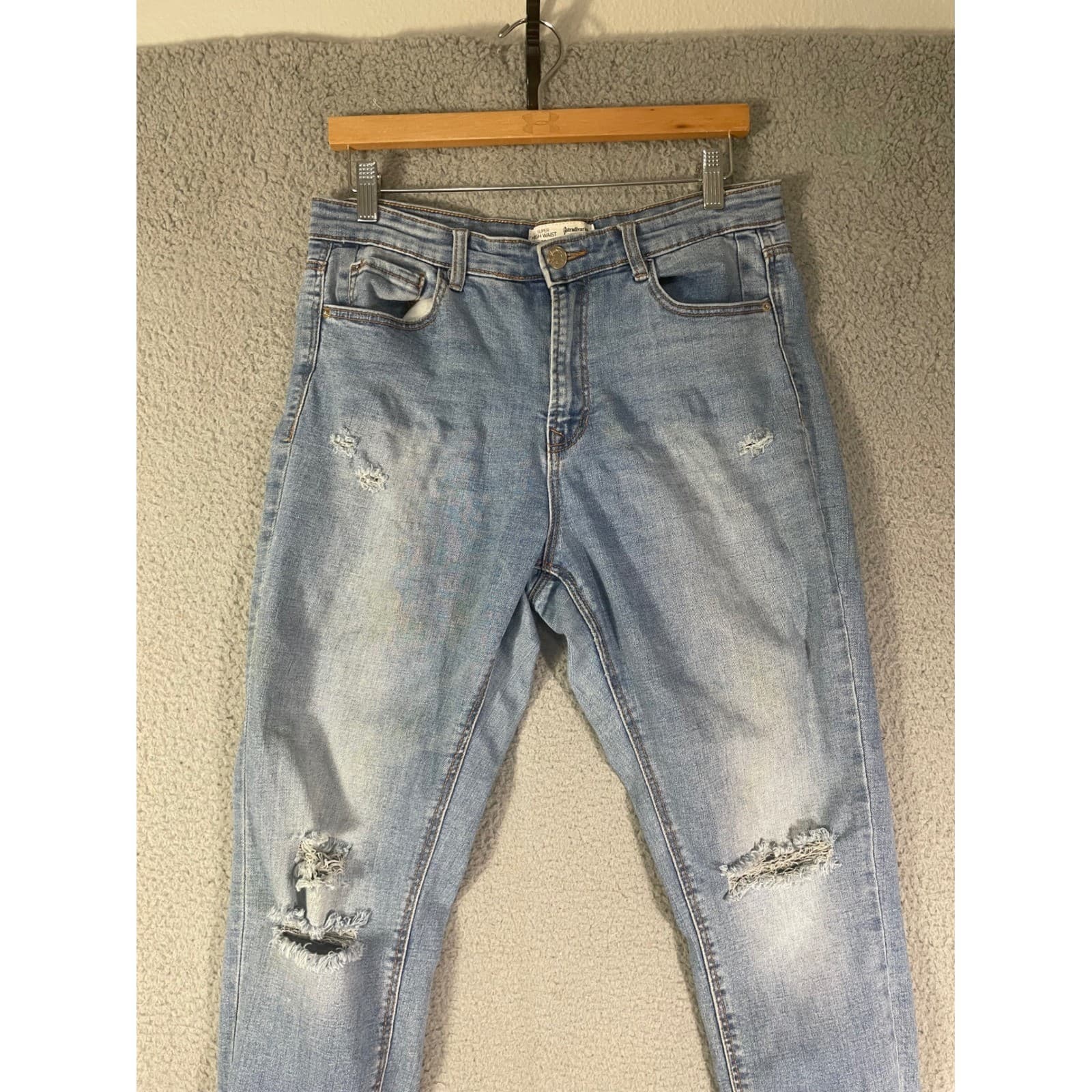 High Waisted Skinny Jeans Womens Light Wash Distressed Stretch Denim Size 10 - Thumbnail 5