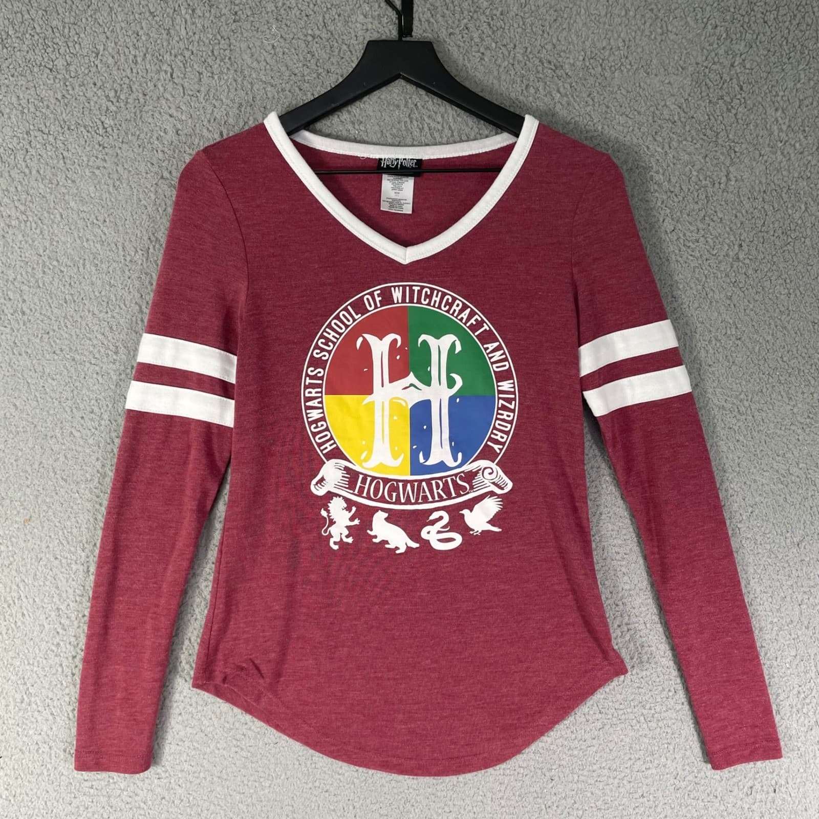 Harry Potter Hogwarts Crest Shirt Womens XS Red Long Sleeve Graphic Top - Thumbnail 5