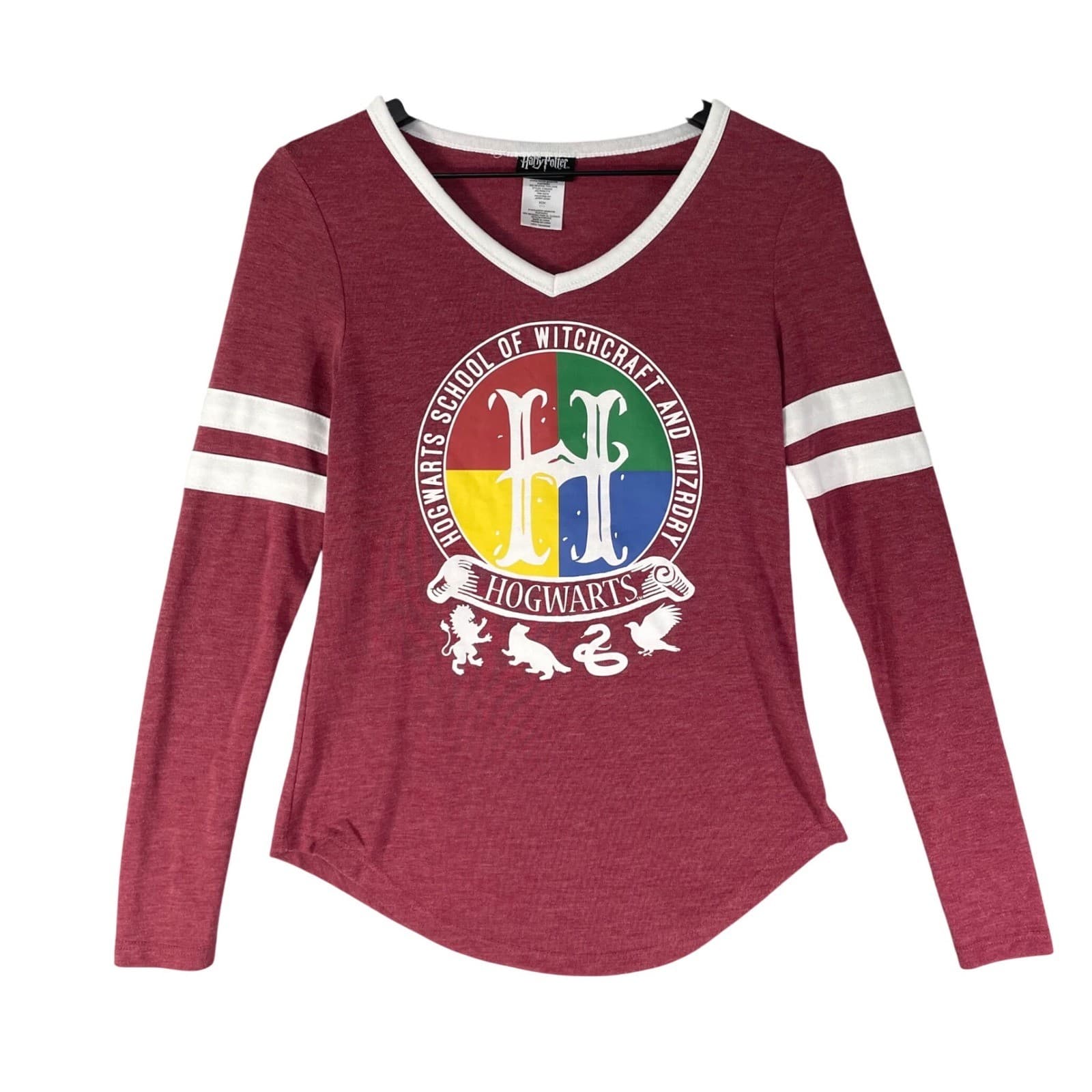 Harry Potter Hogwarts Crest Shirt Womens XS Red Long Sleeve Graphic Top
