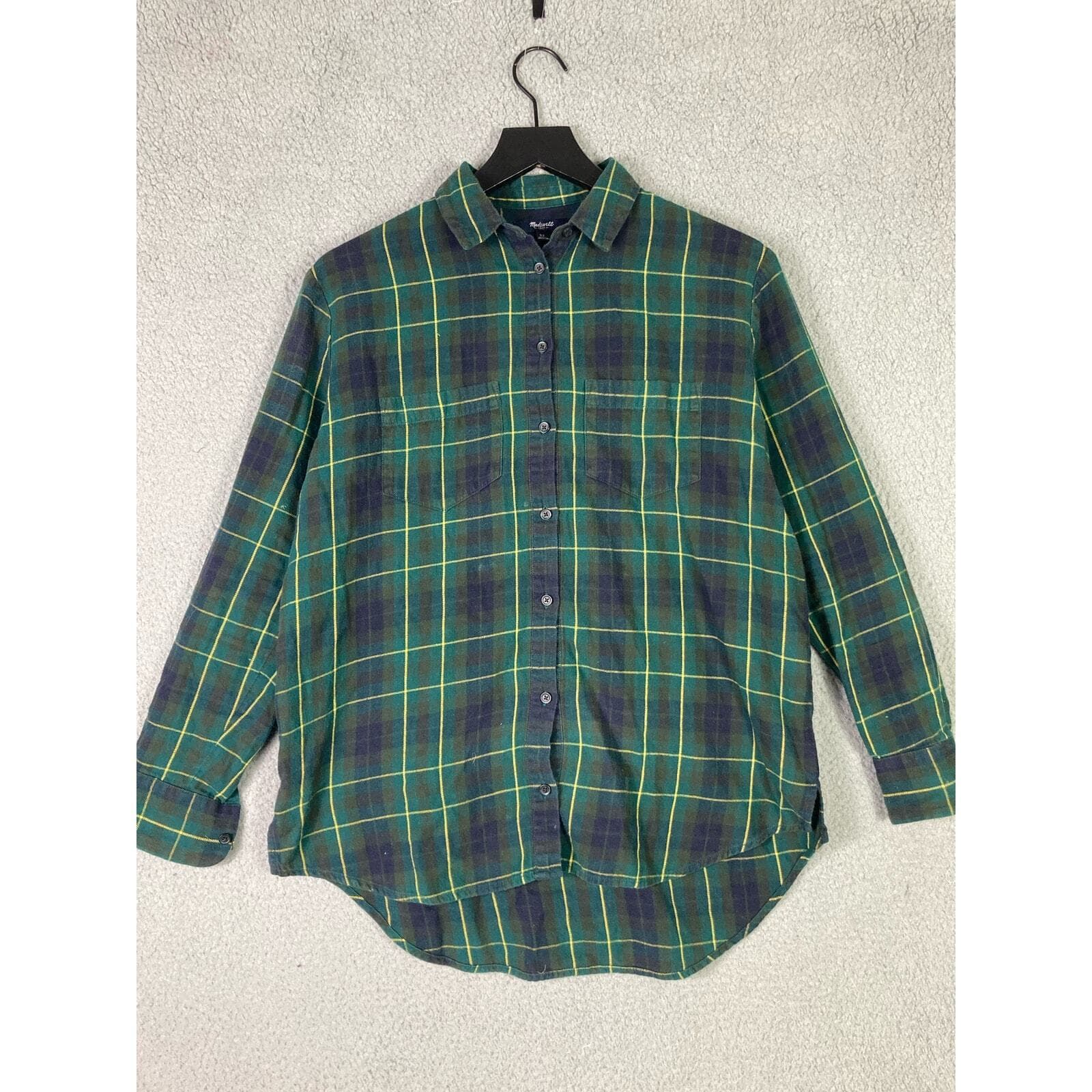Madewell Plaid Oversized Shirt XS Womens Green Cozy Fall Flannel Boyfriend - Thumbnail 5