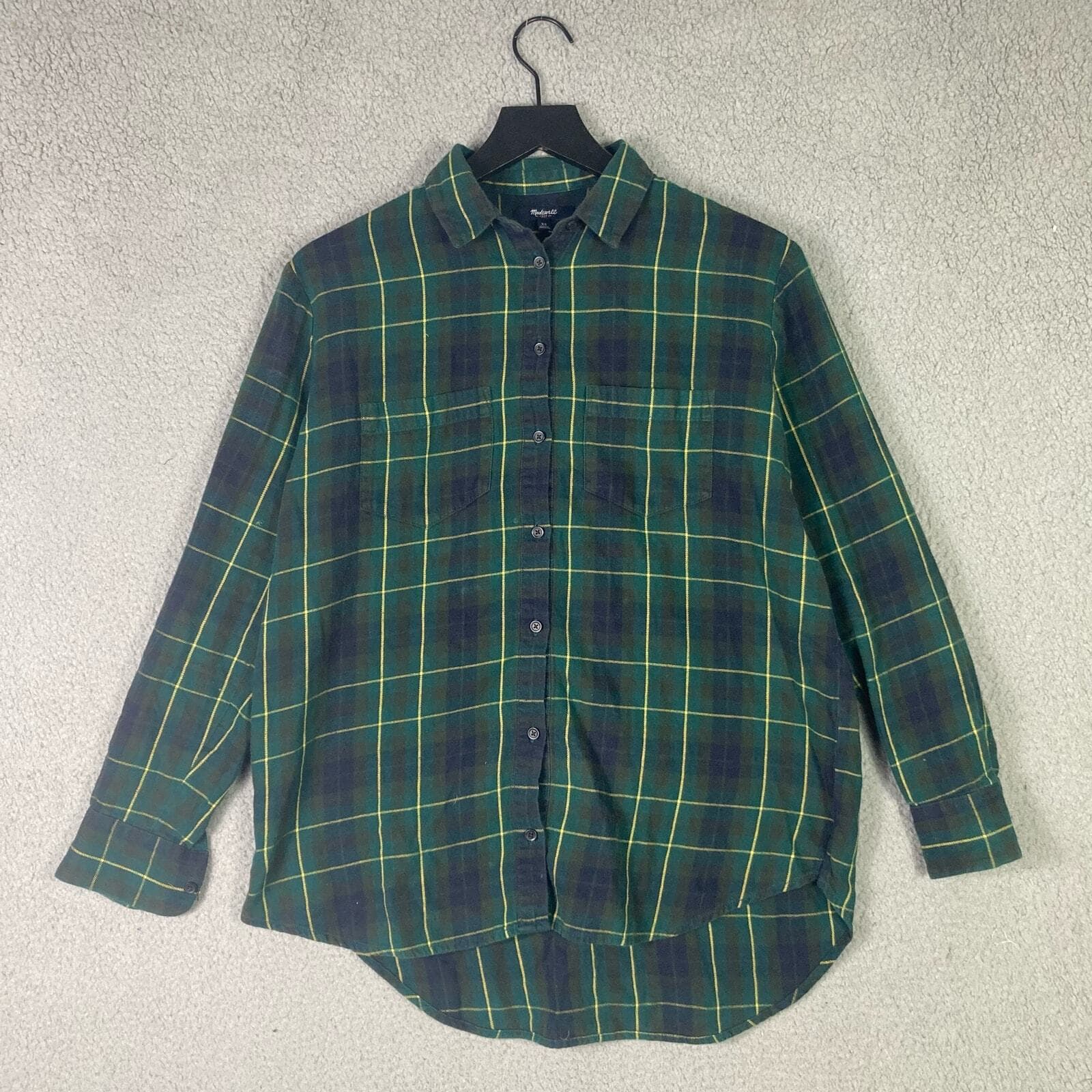 Madewell Plaid Oversized Shirt XS Womens Green Cozy Fall Flannel Boyfriend - Thumbnail 4