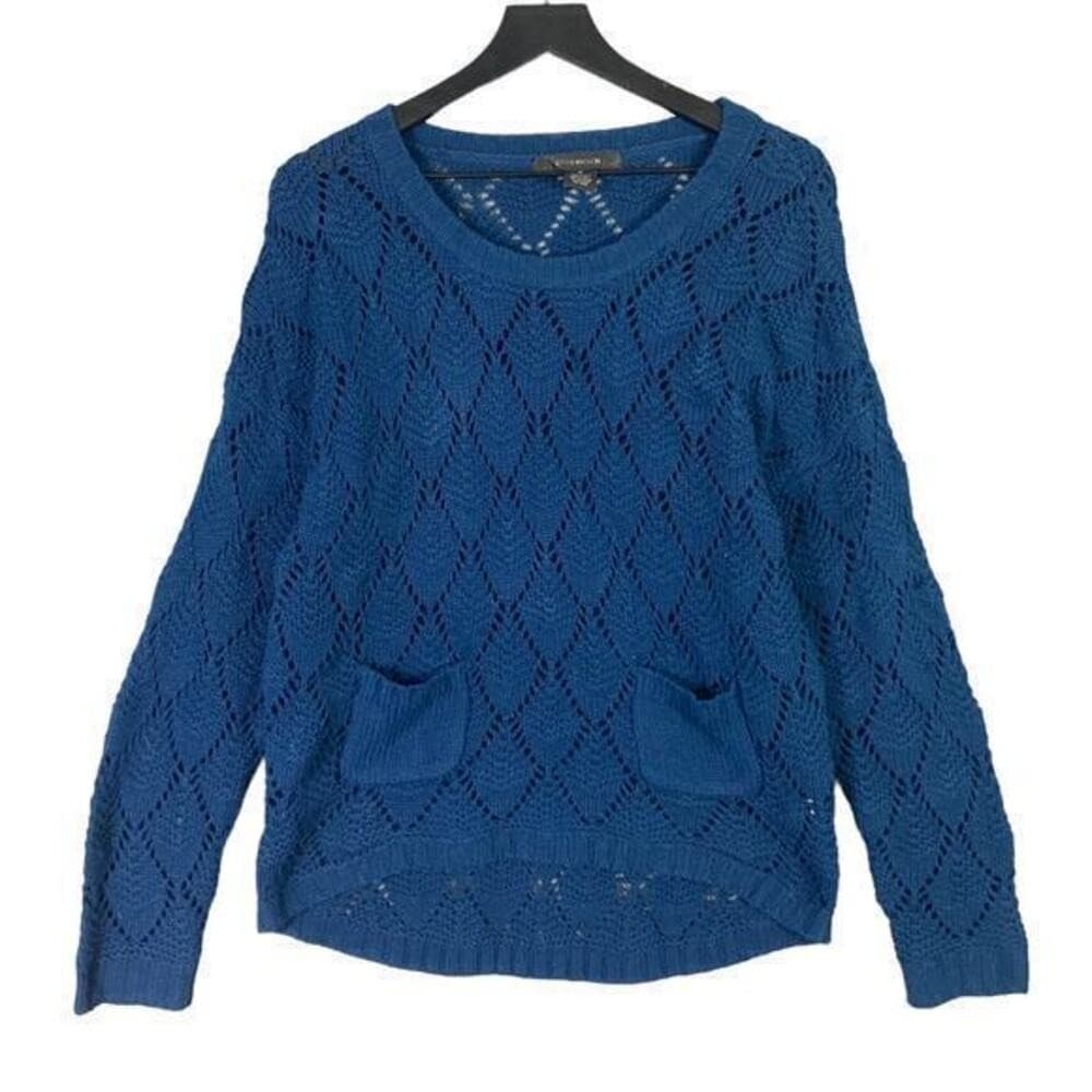 89th & Madison Women's Blue Crochet Knit Pullover Sweater Size M - Thumbnail 3