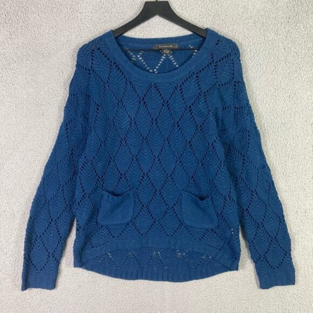 89th & Madison Women's Blue Crochet Knit Pullover Sweater Size M - Thumbnail 7