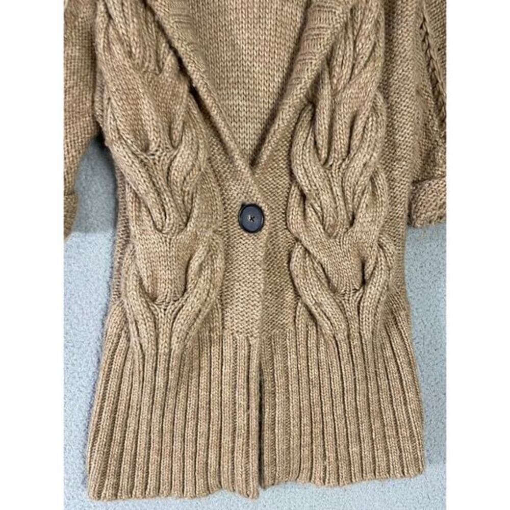Ann Taylor LOFT Tan Cable Knit Short Sleeve Cardigan Sweater Hooded S - Thumbnail 8