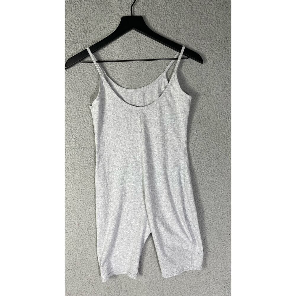 Women's Gray Spaghetti Strap Bodysuit Romper Loungewear Casual Y2K Medium - Thumbnail 2