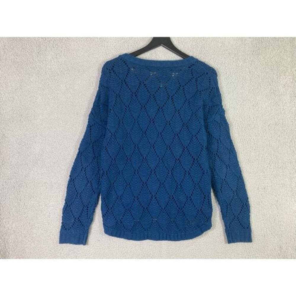 89th & Madison Women's Blue Crochet Knit Pullover Sweater Size M - Thumbnail 2