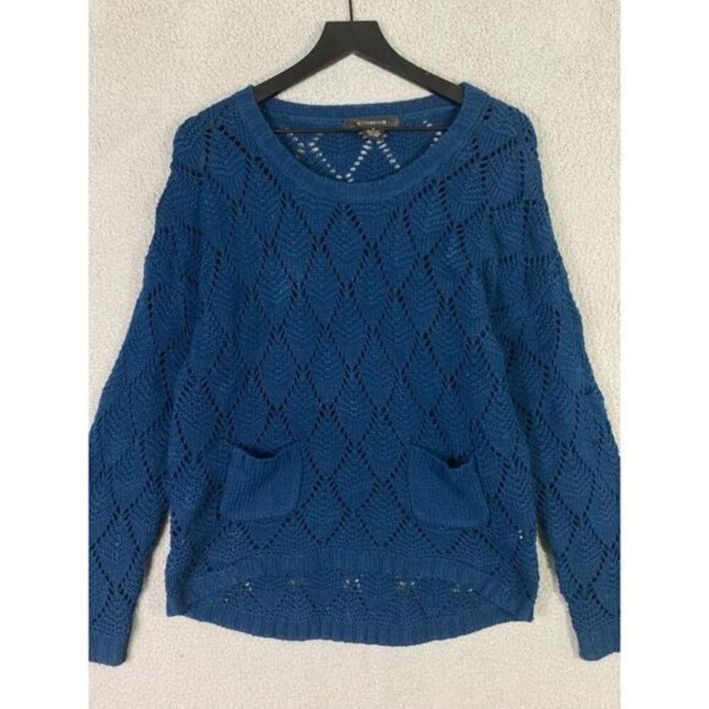 89th & Madison Women's Blue Crochet Knit Pullover Sweater Size M - Thumbnail 8