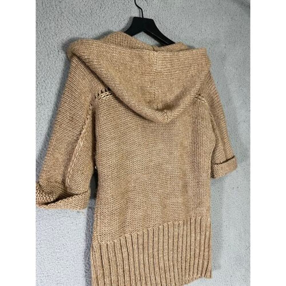 Ann Taylor LOFT Tan Cable Knit Short Sleeve Cardigan Sweater Hooded S - Thumbnail 6