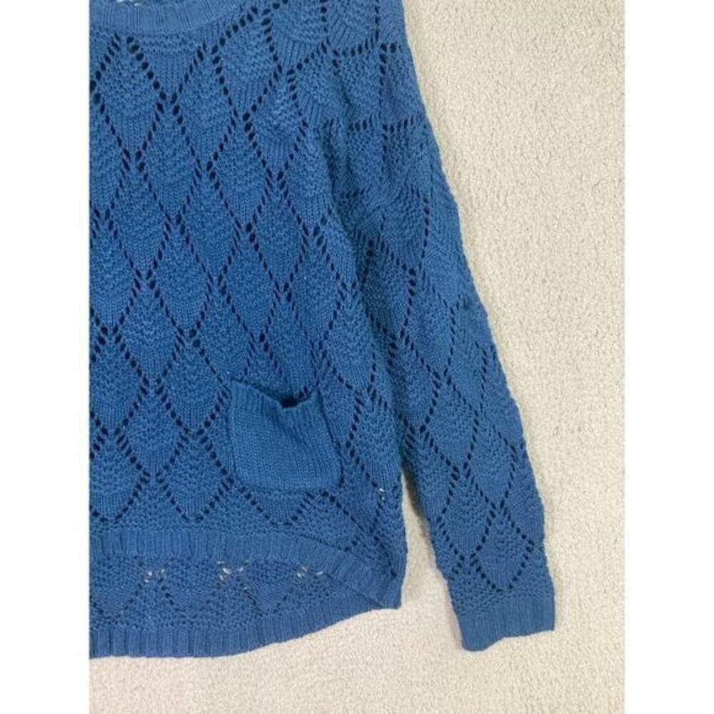 89th & Madison Women's Blue Crochet Knit Pullover Sweater Size M - Thumbnail 5