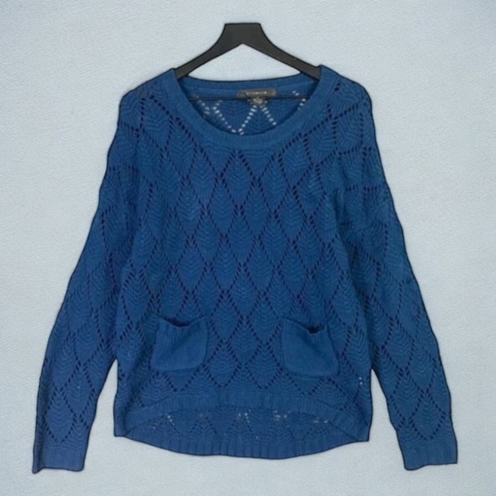 89th & Madison Women's Blue Crochet Knit Pullover Sweater Size M - Thumbnail 4