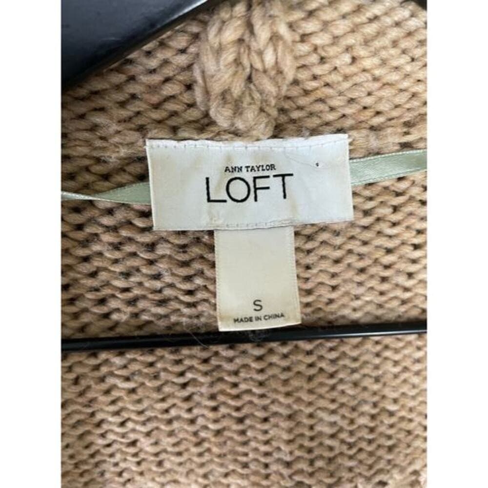 Ann Taylor LOFT Tan Cable Knit Short Sleeve Cardigan Sweater Hooded S - Thumbnail 4
