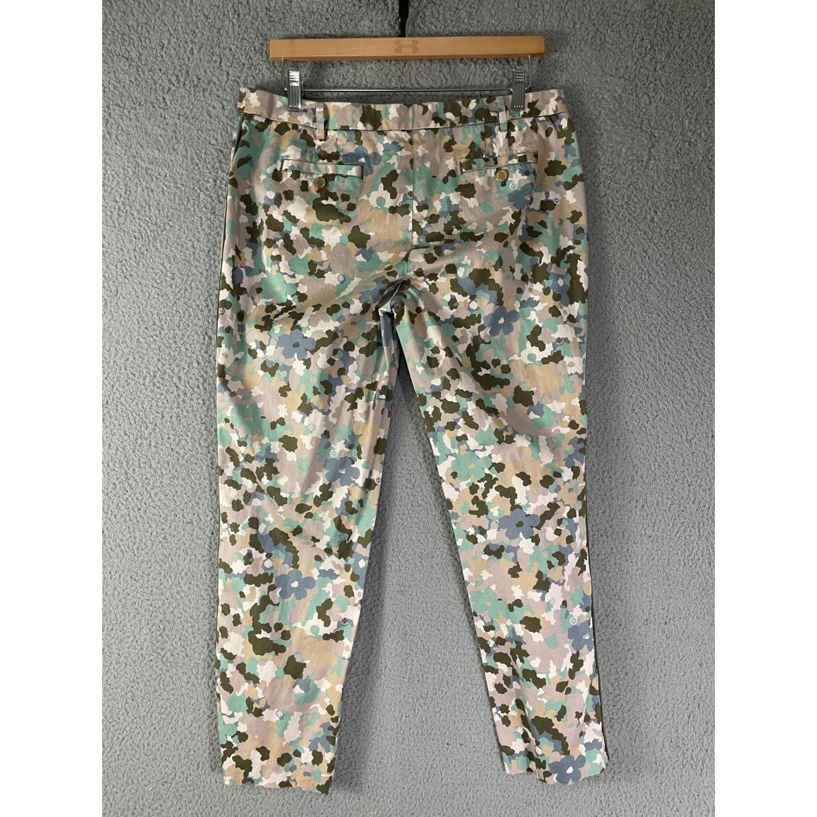 Tory Burch Floral Camo Pants Womens 10 Slim Cropped Stretch Designer Trousers - Thumbnail 7