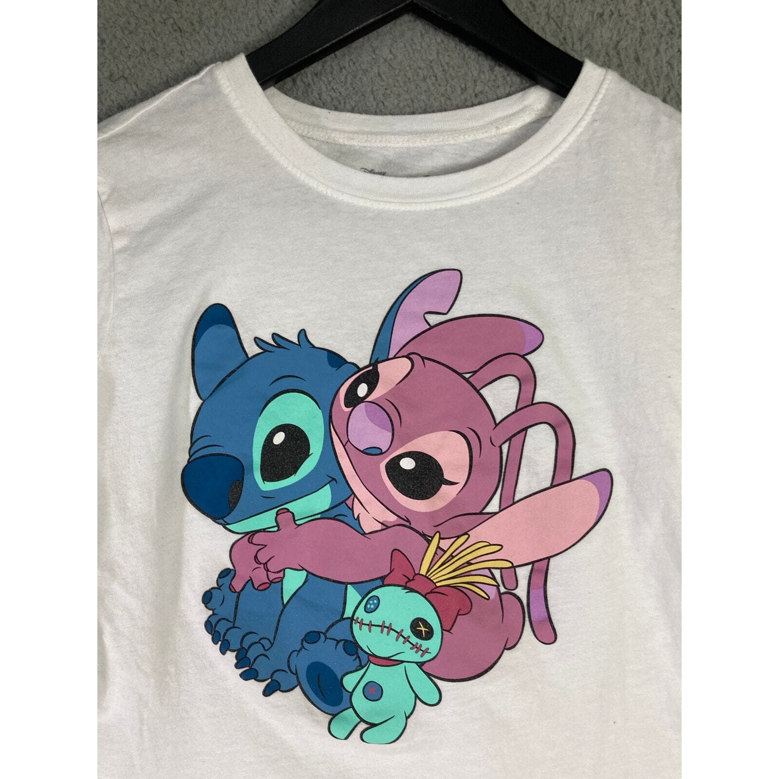 Disney Lilo & Stitch Angel Hugging Stitch Women's Graphic T-Shirt Medium White - Thumbnail 2