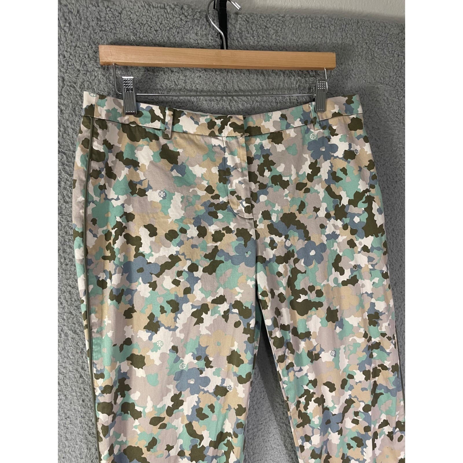 Tory Burch Floral Camo Pants Womens 10 Slim Cropped Stretch Designer Trousers - Thumbnail 8