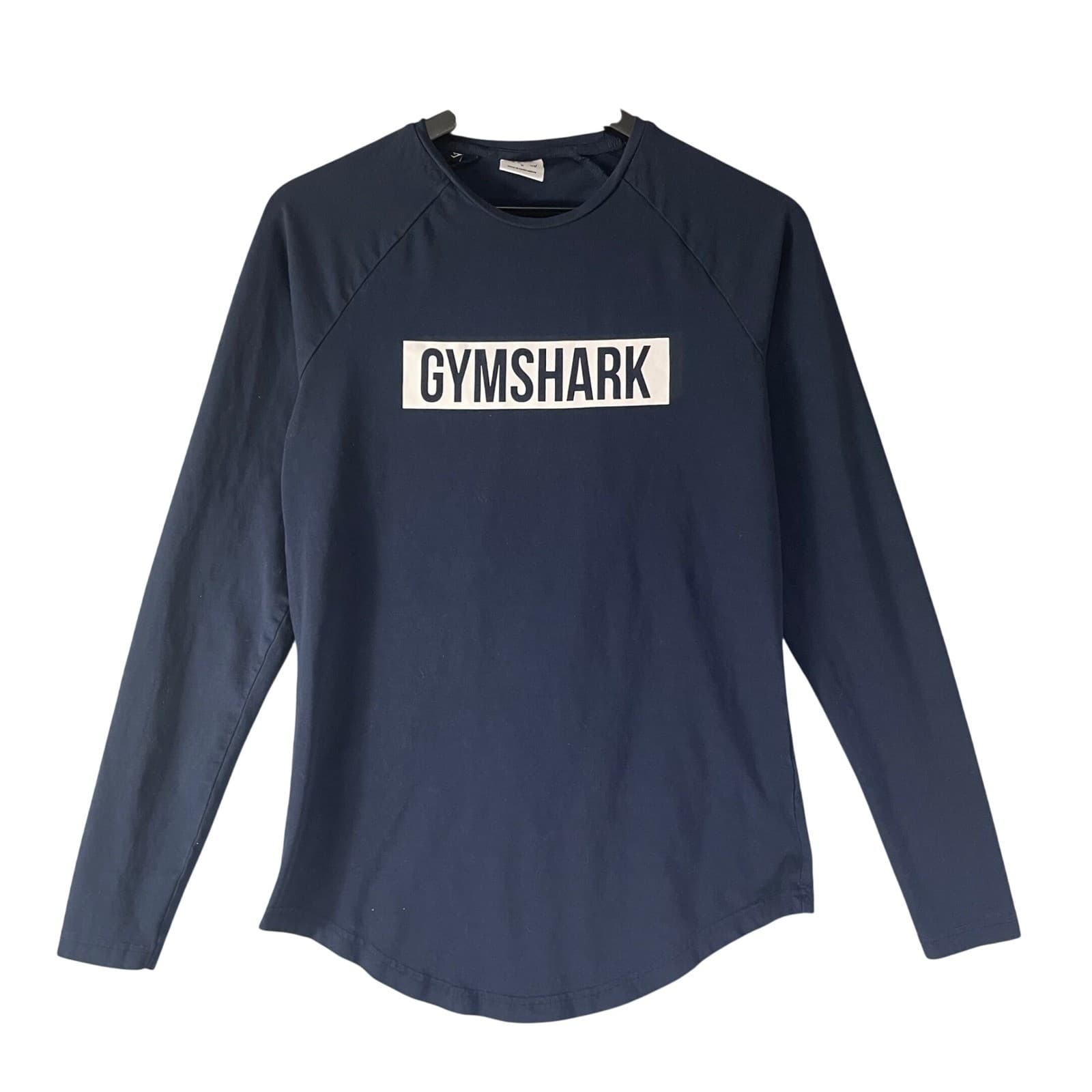 Gymshark Apollo Long Sleeve Shirt Mens Small Navy Blue Logo Athletic Fit